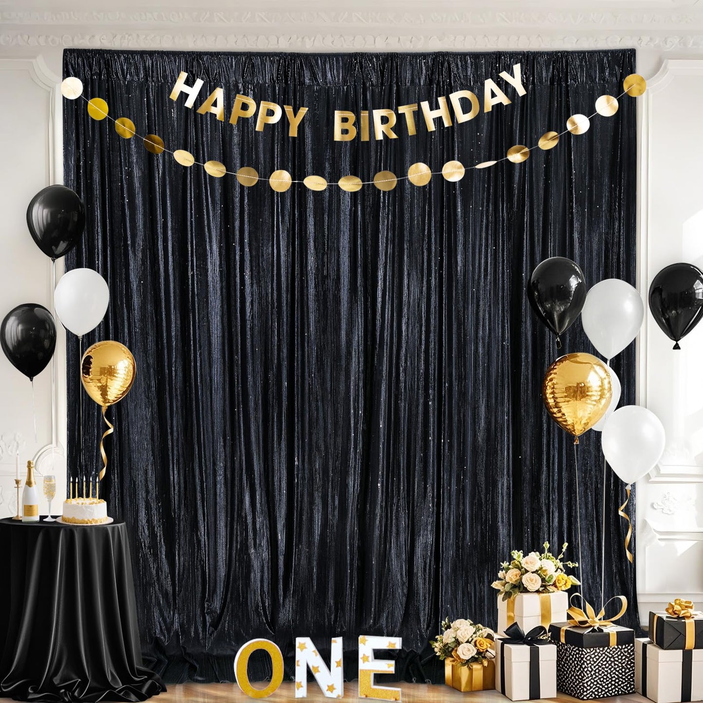Gold Backdrop Curtains for Birthday Party: 4.8ftx8ft Sequin Background Baby Shower Curtain Drapes for Graduation Arch Backdrop WN420