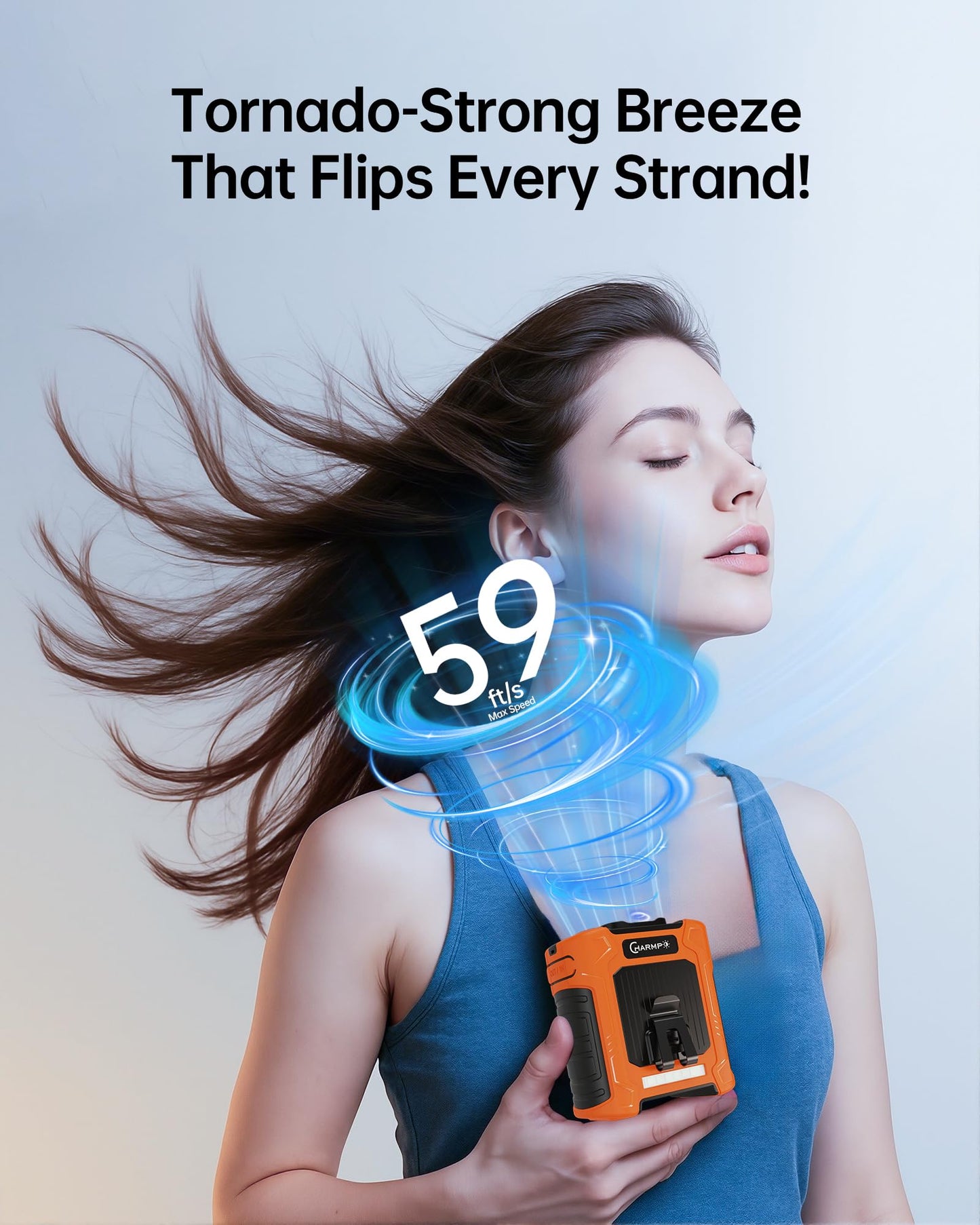 Portable Waist Fan - 6000mAh Battery, 3 Speeds, Strong Airflow, Up to 16 Hours Working Time, Portable Hands-Free Cooling Belt Clip Fan for Construction Workers, Couriers, and Campers BST202