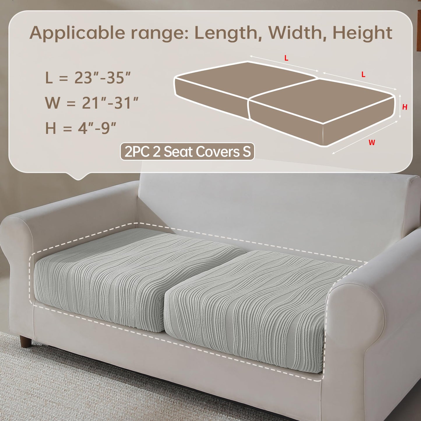 QIANMEW Couch Cushion Covers, Super Stretch Washable Sofa Slipcovers for L Shaped & Modular Seats, Pet-Friendly Furniture Protector with Stripe Design, (2 Seat Covers S, Dark Gray) BST326H