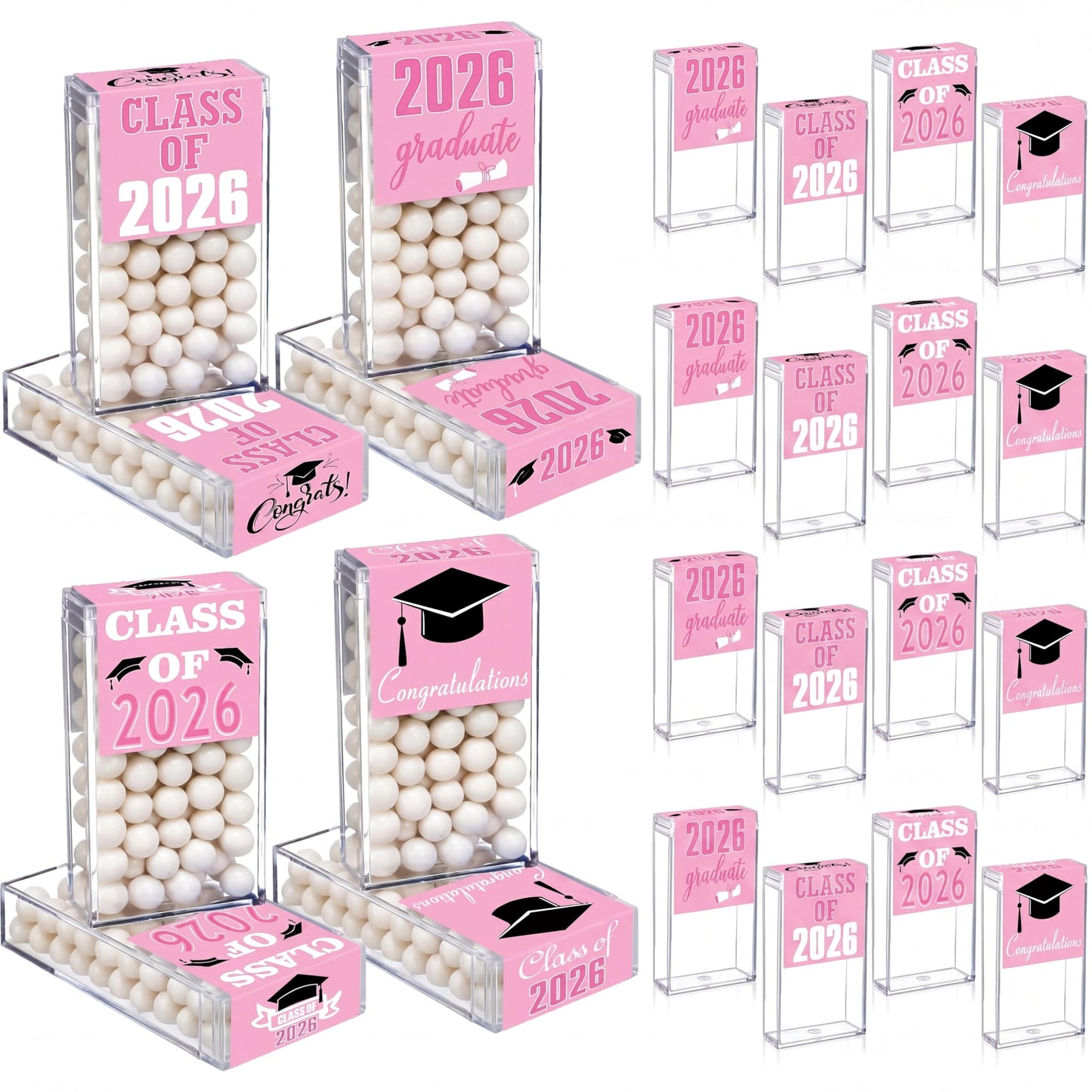 AceOrbit 2026 Graduation Candy Jar Bulk for 24 Guest 3.54 Inch Empty After Dinner Candy Tube Buffet Container Acrylic Box with Sticker for Class of 2026 End of Year Gifts Multi-item Party Favor(Blue) WN420