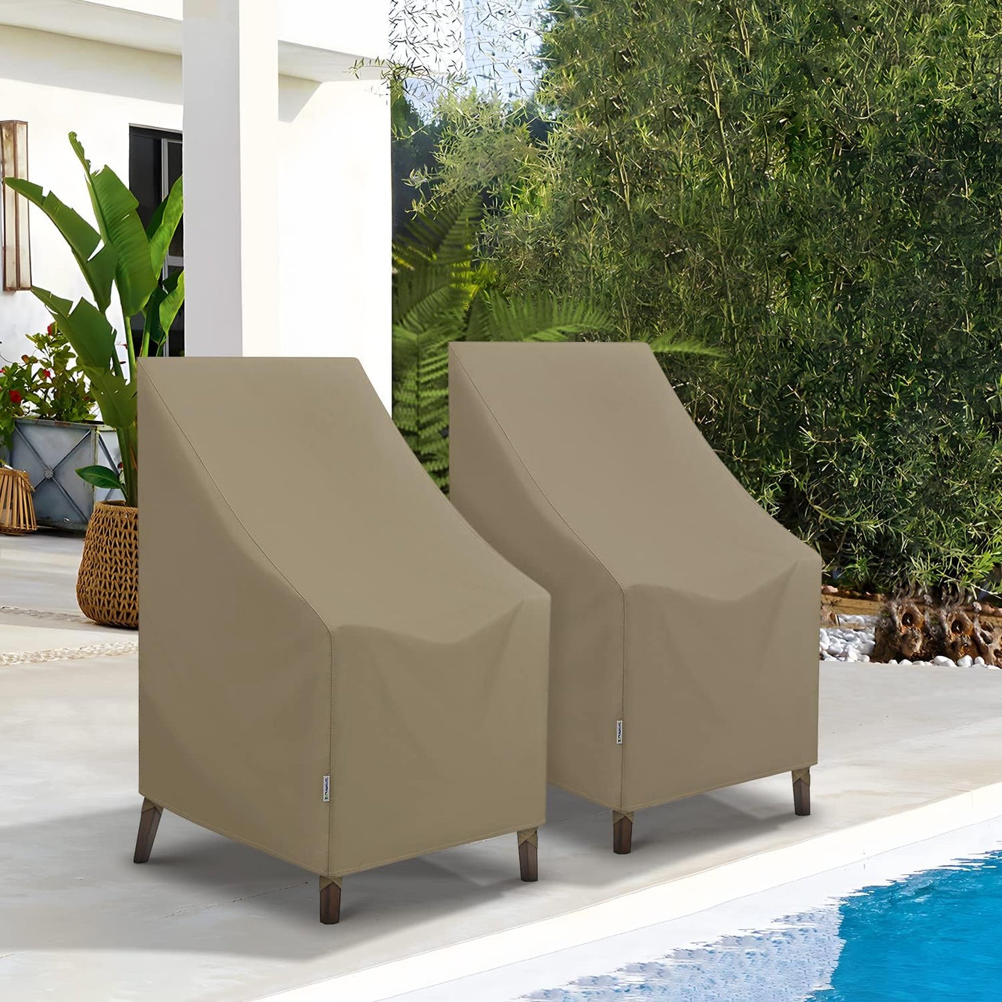 SunPatio Outdoor High Back Chair Covers, Heavy Duty Waterproof Stackable Patio Furniture Covers, All Weather Protection, 2 Pack -27" W x 30" D x 42" H, Taupe
