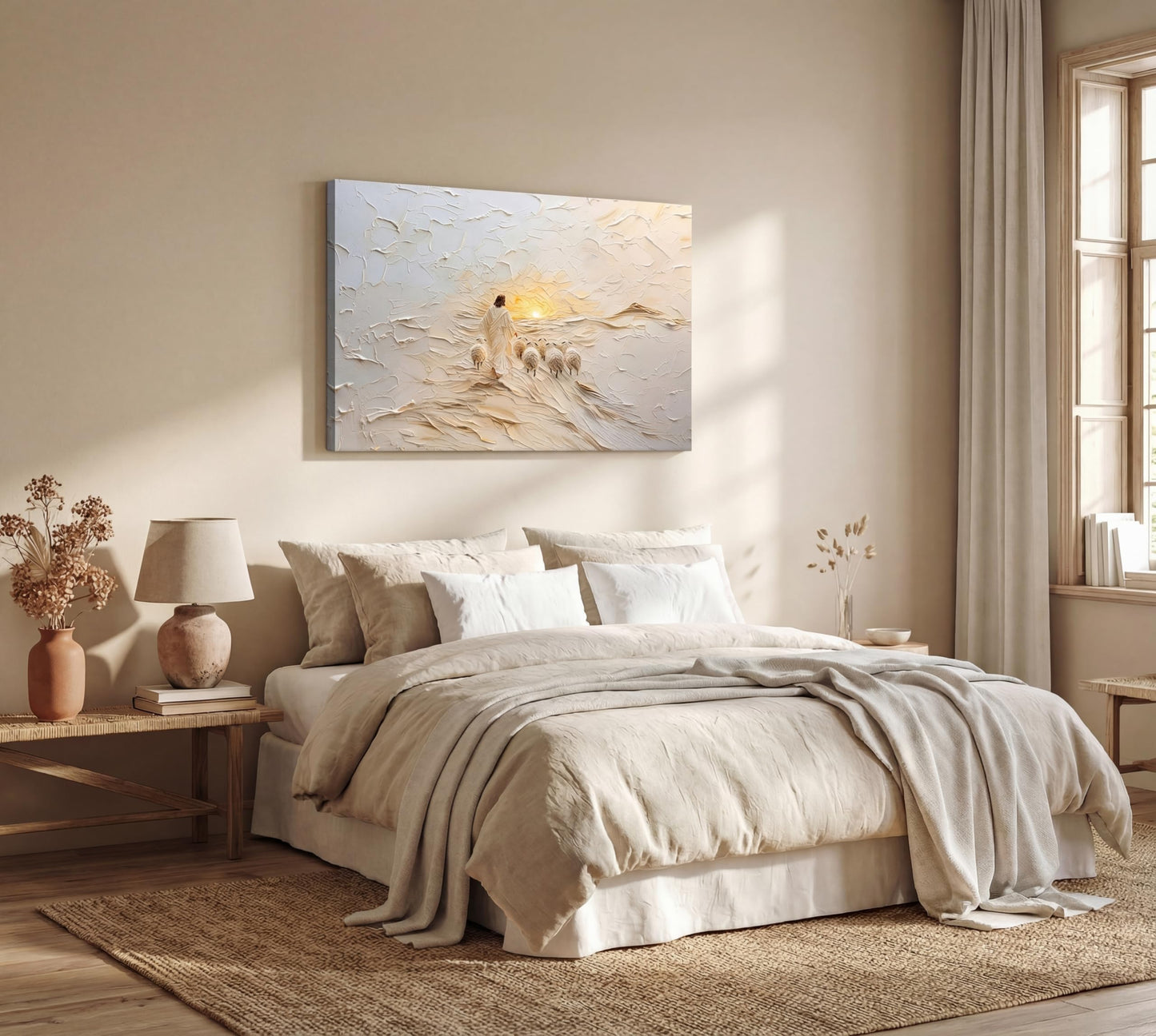 KKJ Jesus Saves The Lamb Canvas Wall Art | Jesus Running Towards Wolf & Lamb Picture, Christian Poster Print Painting, Living Room Bedroom Church Decor, Home Decoration BST326H