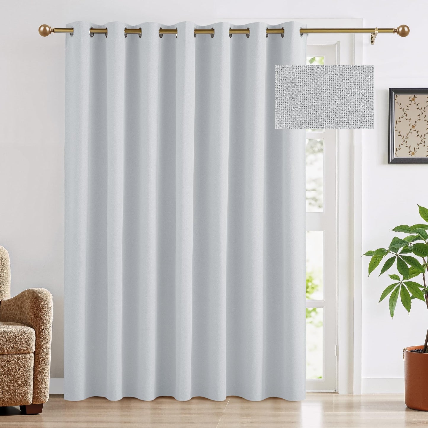 RYB HOME 100% Blackout Curtain for Sliding Glass Doors, Extra Wide Thermal Insulated Privacy Linen Curtains for Bedroom/Patio Door/Living Room/Open Closet, Room Divider, Black, W100xL108, 1 Panel BST220