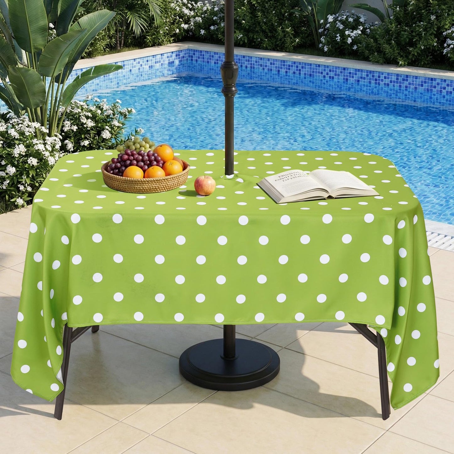 Eternal Beauty 52” Round Tablecloth Waterproof Outdoor Tablecloth with Umbrella Hole Zipper for Spring Summer Patio Picnic Tables (Tropical Palm Leaf) BST326H