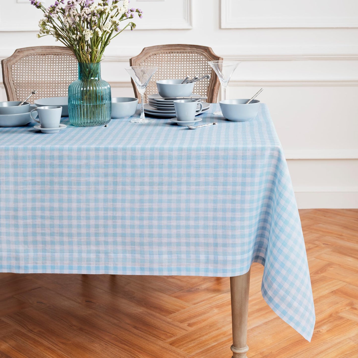 Solino Home 100% Linen Table Cloth, Throw Apricot, Gingham Check 52 x 52 in | Checkered Linen Tablecloth a neat topper for bistro, card and side tables | checkered weave | Pure Linen | OEKO-TEX Certified BST326SOLH
