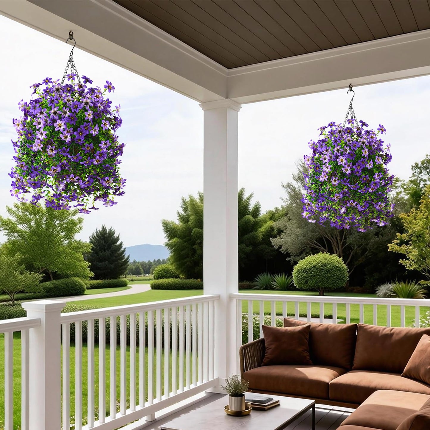 Artificial Flowers for Outdoor Faux Flowers for Plant Pot Spring Decoration | 2 Pcs Faux Hanging Plants UV Resistant Look Real Outside Home Garden Porch Patio Entrance Courtyard Decor BST326H
