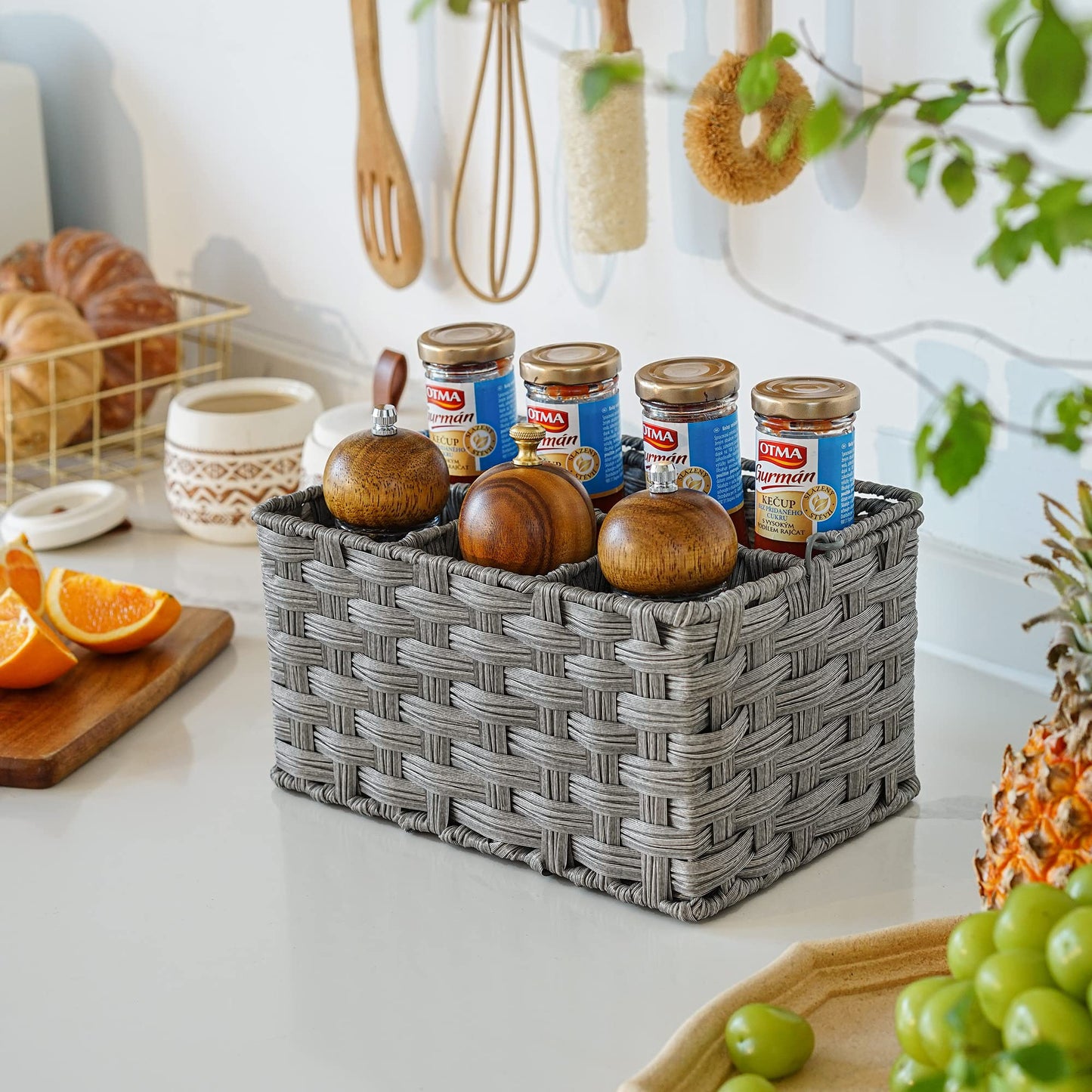 GRANNY SAYS Wicker Utensil Caddy - Picnic Basket with Handle, Organizer for Kitchen Table or Cabinet, Silverware Holder for Parties BST220