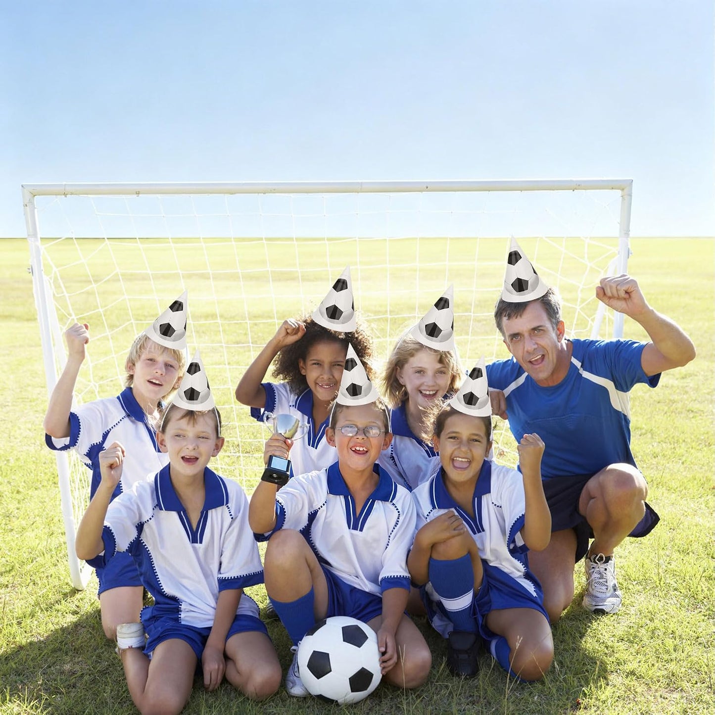 24 Pcs Soccer Party Supplies Kit, Football Paper Hats & Football Blowers Horn Noisemakers Photo Booth Props for Adults Sports Soccer Game Days Sports Event Birthday Party Favor Decor (Set A) BST202