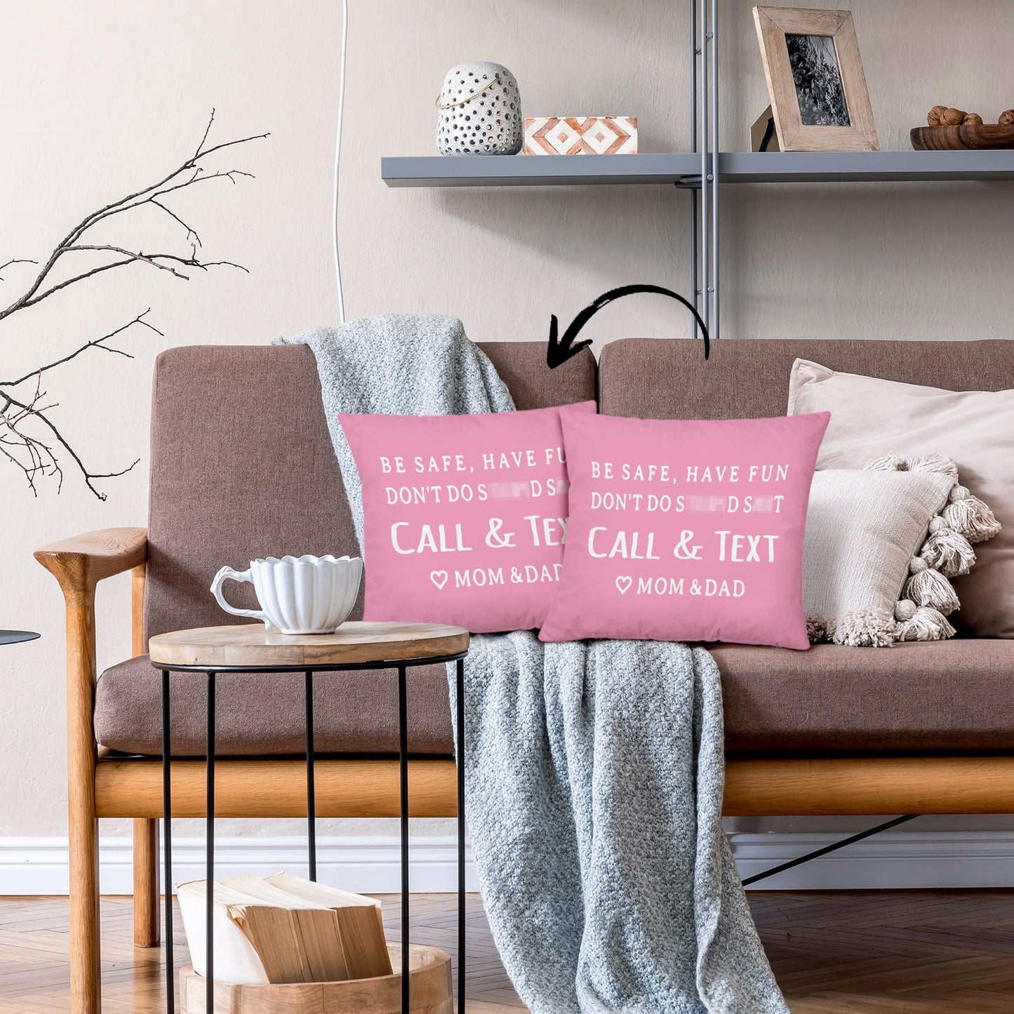 Mingnei Have Fun Be Safe Don't Throw Pillow Covers College Dorm Cushion Cover, Funny Call Text Mom Dad Home Sofa Living Room Bed Decorative Pillow Cases 18 x 18 Pillowcase (Grey) WN420