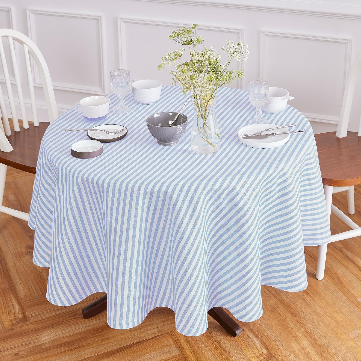 Solino Home 100% Linen Table Cloth, Throw, 52 x 52 in, Coral, Amalfi Stripe | Striped Linen Tablecloth a neat topper for bistro, card and side tables | Coral and White | Pure Linen | OEKO-TEX Certified BST326SOLH