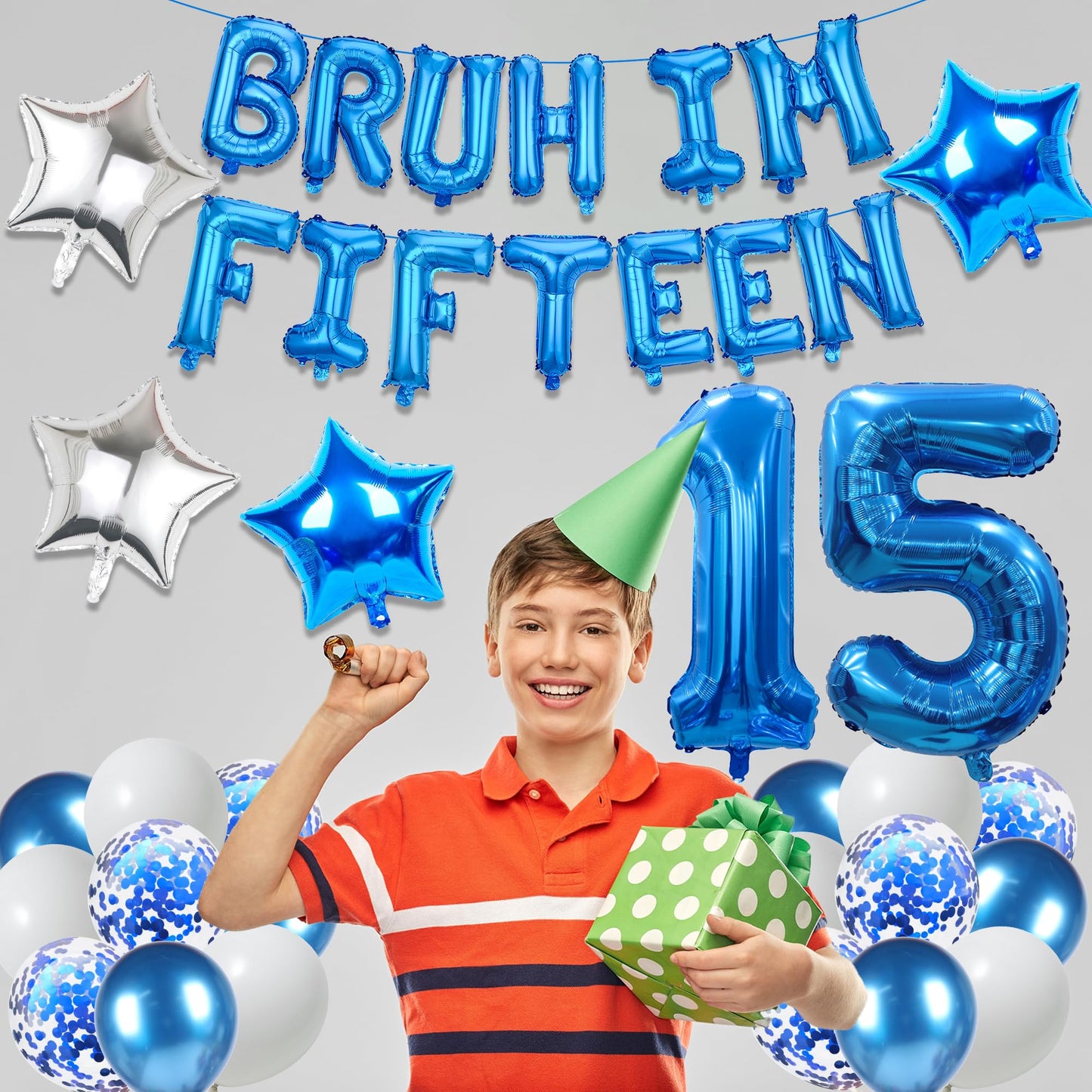 9th Birthday Decoration Balloon Banner - 33 Pcs Blue Bruh Im Nine Letter Banners Number 9 Star Foil Latex Balloons for Boys And Girls Happy Birthday Celebration Party Decor Supplies BST326L