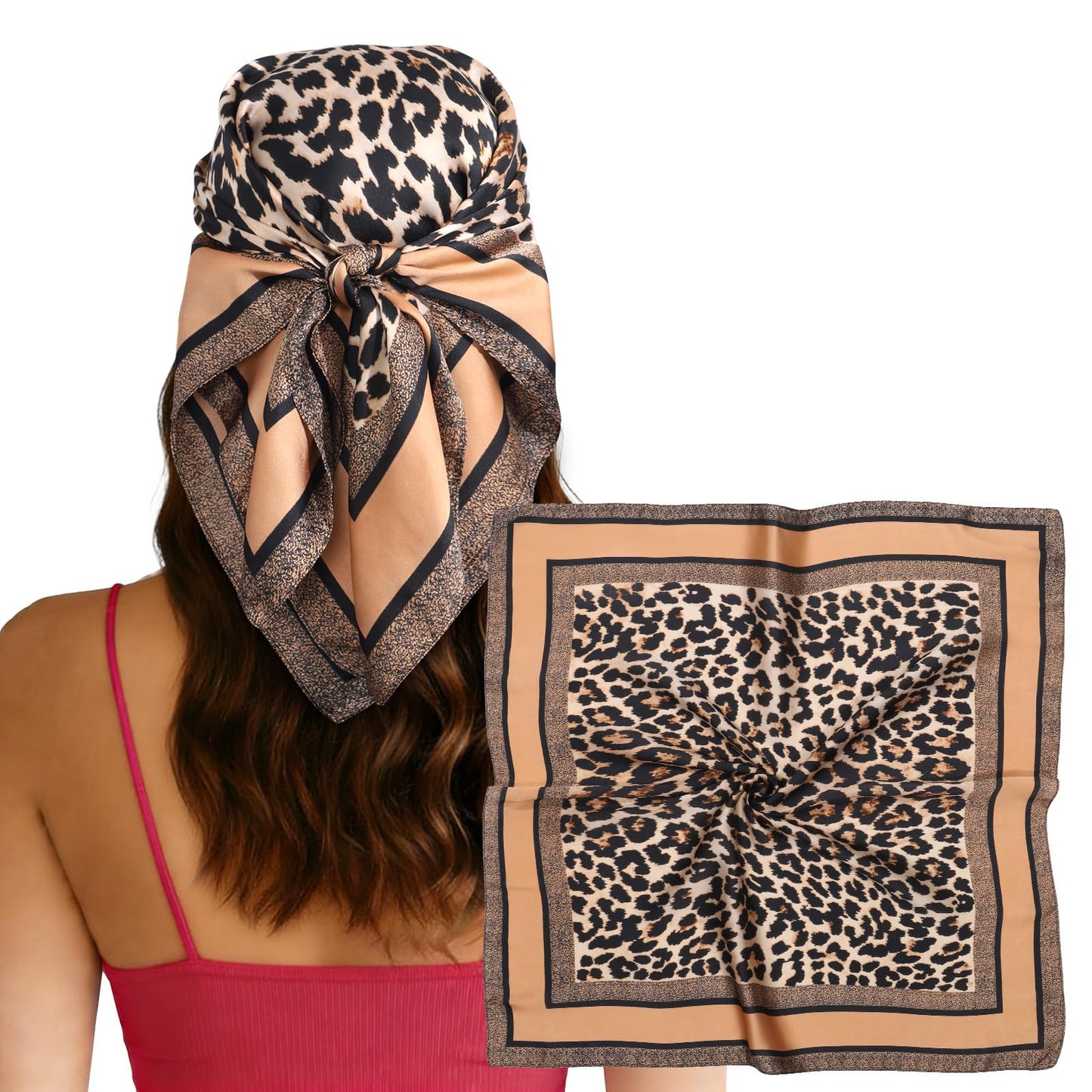 CHLINS 27.5” Square Head Scarf for Women Satin Hair Scarf Silk Wrap Neck Scarves Bandanas for Handbags Accessories WN420