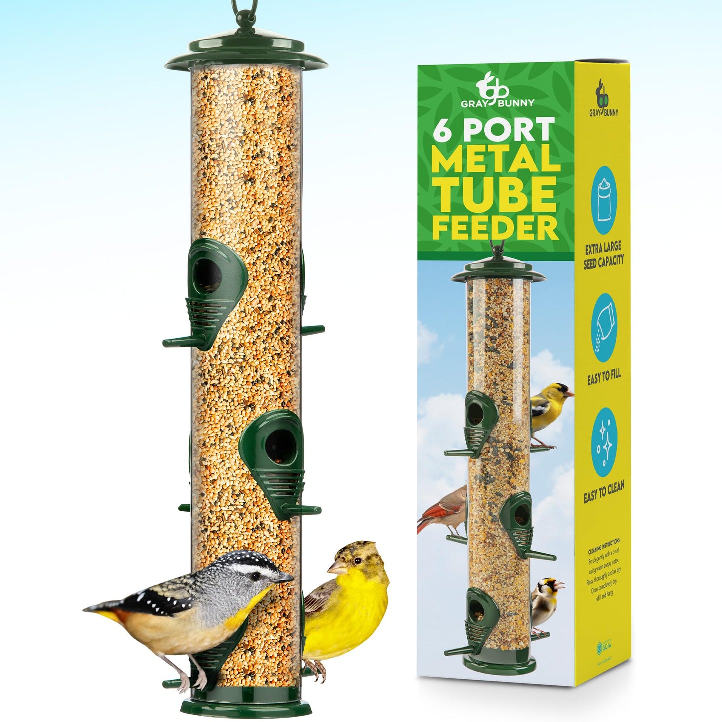 Bird Feeders for Outdoors (Green) Squirrel Proof Hanging Bird Feeder with Locking Lid & Adjustable Hanger RD12