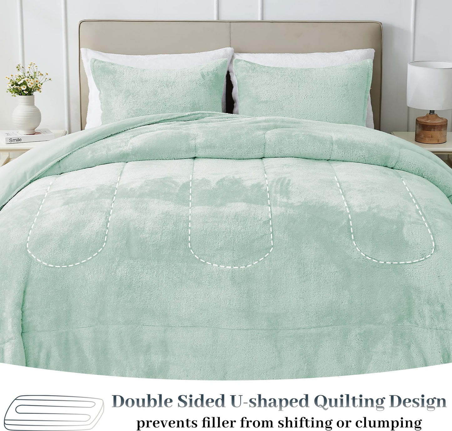YIYEA Fluffy Queen Size Comforter Set, Luxury Faux Fur Comforter, Ultra Soft Plush Fuzzy Velvet Bedding Comforter Sets for Fall Winter, Cozy Warmth, No Shedding, 3PC, Queen, Light Grey BST326H