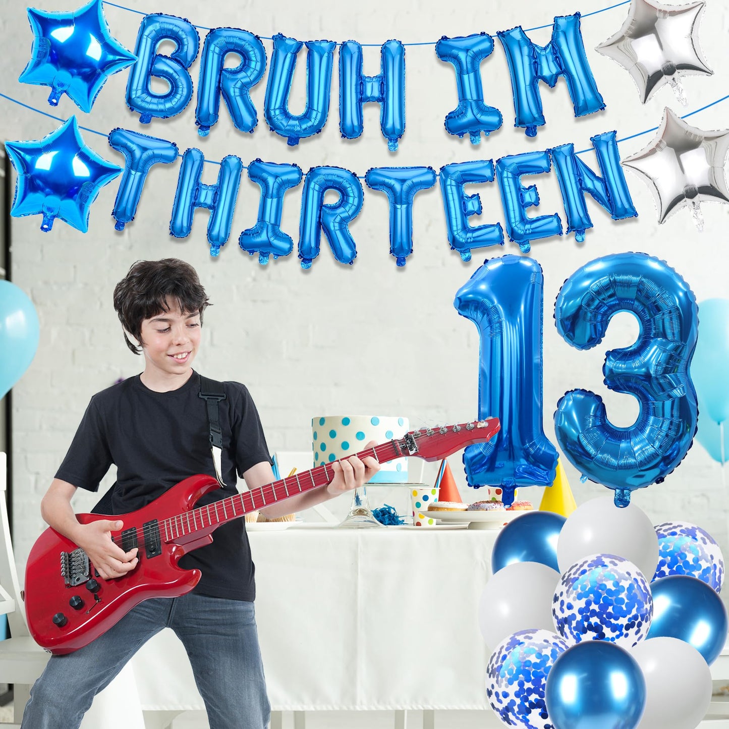 9th Birthday Decoration Balloon Banner - 33 Pcs Blue Bruh Im Nine Letter Banners Number 9 Star Foil Latex Balloons for Boys And Girls Happy Birthday Celebration Party Decor Supplies BST326L