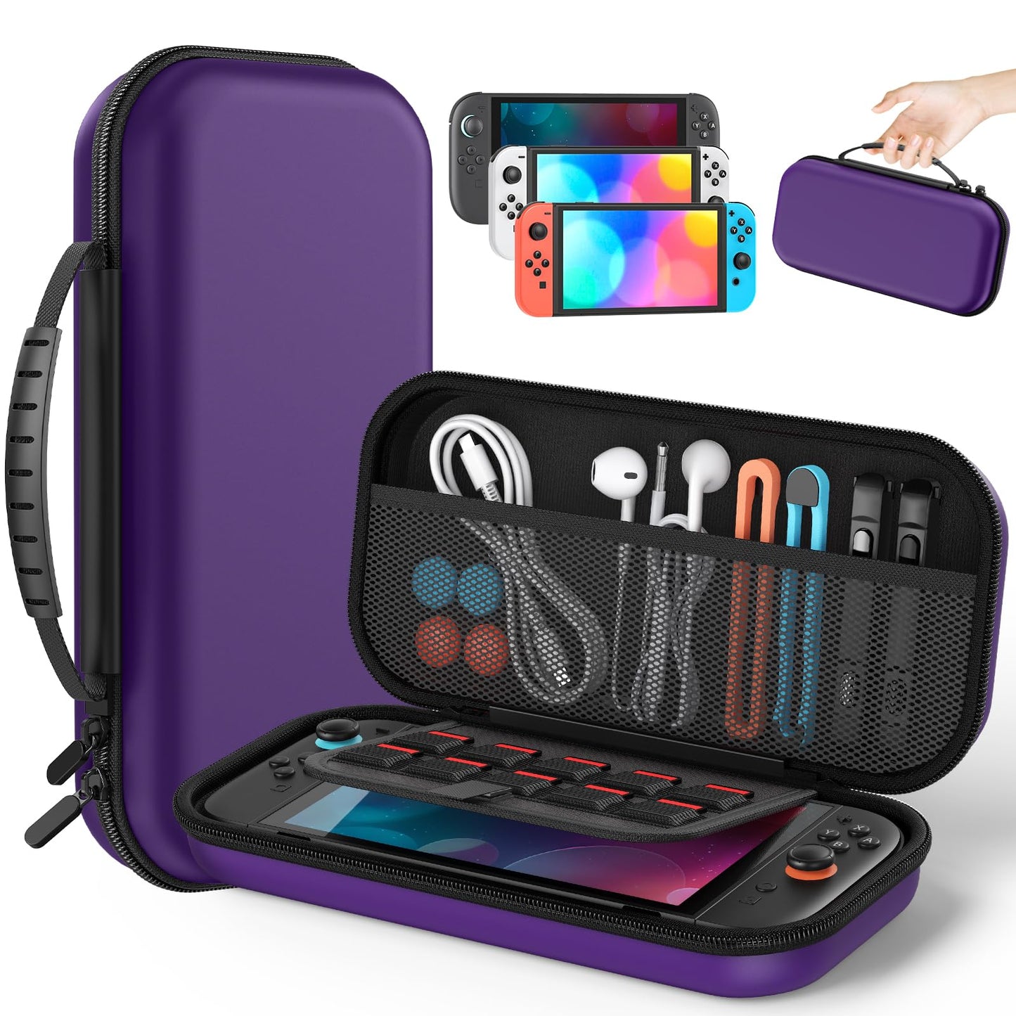 Klipdasse Switch 2 Carry Case for Nintendo Switch 2/1/OLED, Hard Shell with Soft Lining, 10 Game Card Slots, Silicone Handle, for Switch 2 Slim Case 2025 (Blue) WN420