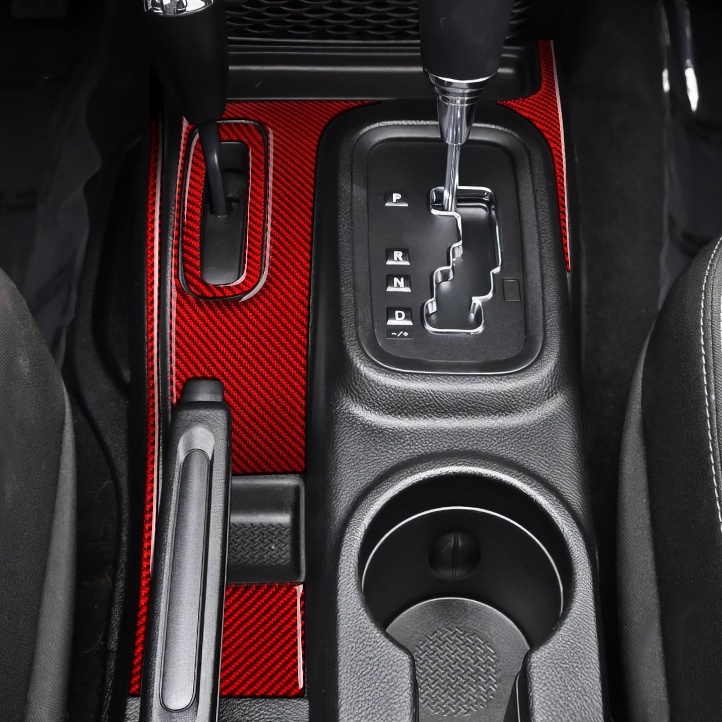 Car Gear Shift Lower Panel Sticker Carbon Fiber Decal Interior Trim Cover for Jeep Wrangler 2011 2012 2013 2014 2015 2016 2017 Accessories (Red) BST220