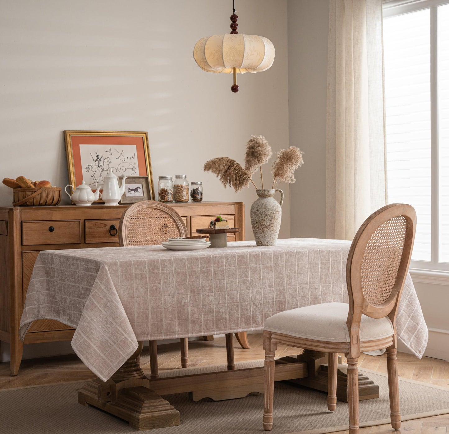 Caflife White Square Tablecloth 55x55 Inch, Cotton Linen Polyester Blend Stripes Table Cloth, Farmhouse Boho Decorative Table Cover for Dining Room Party Buffet Home Kitchen Table Decor BST202