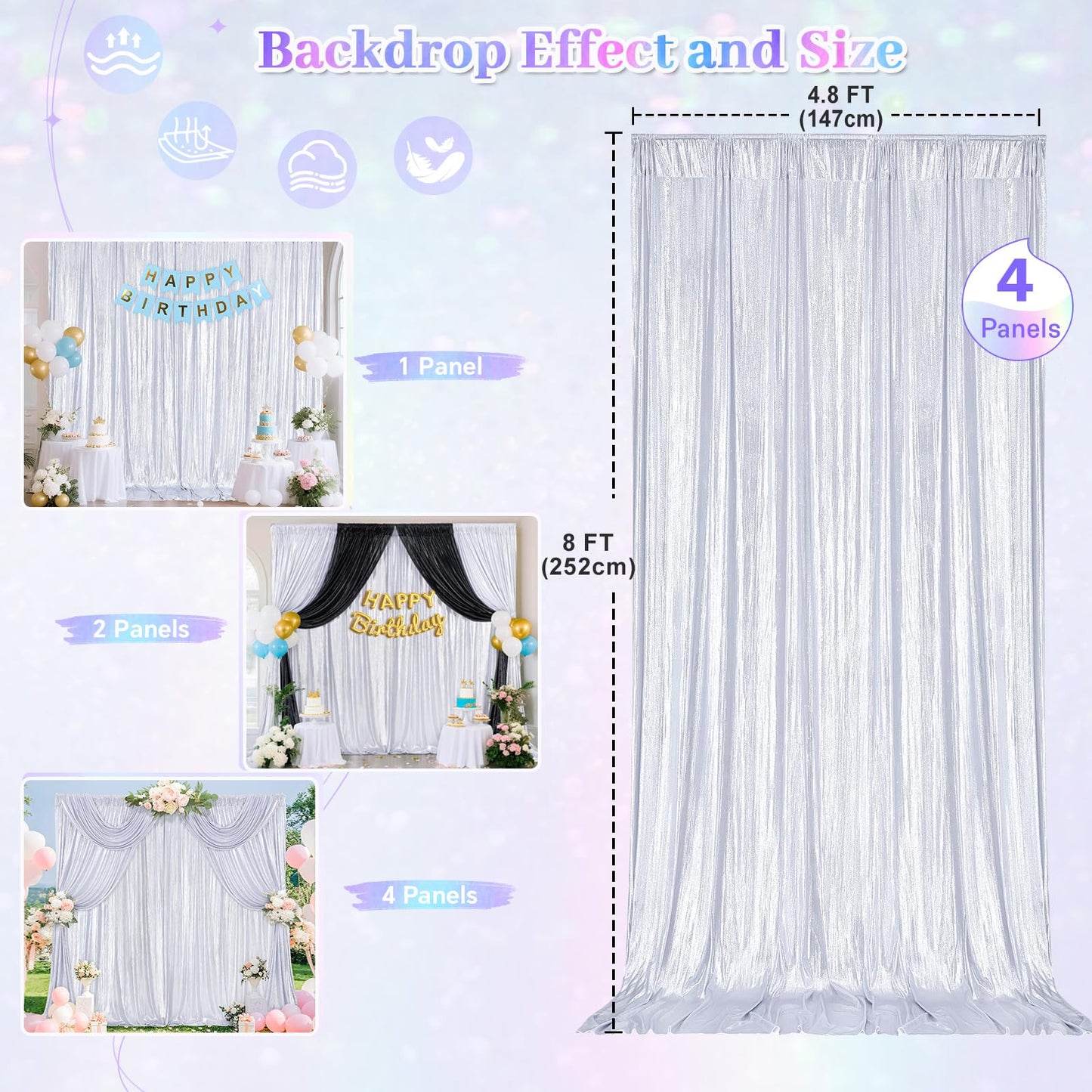 Gold Backdrop Curtains for Birthday Party: 4.8ftx8ft Sequin Background Baby Shower Curtain Drapes for Graduation Arch Backdrop WN420