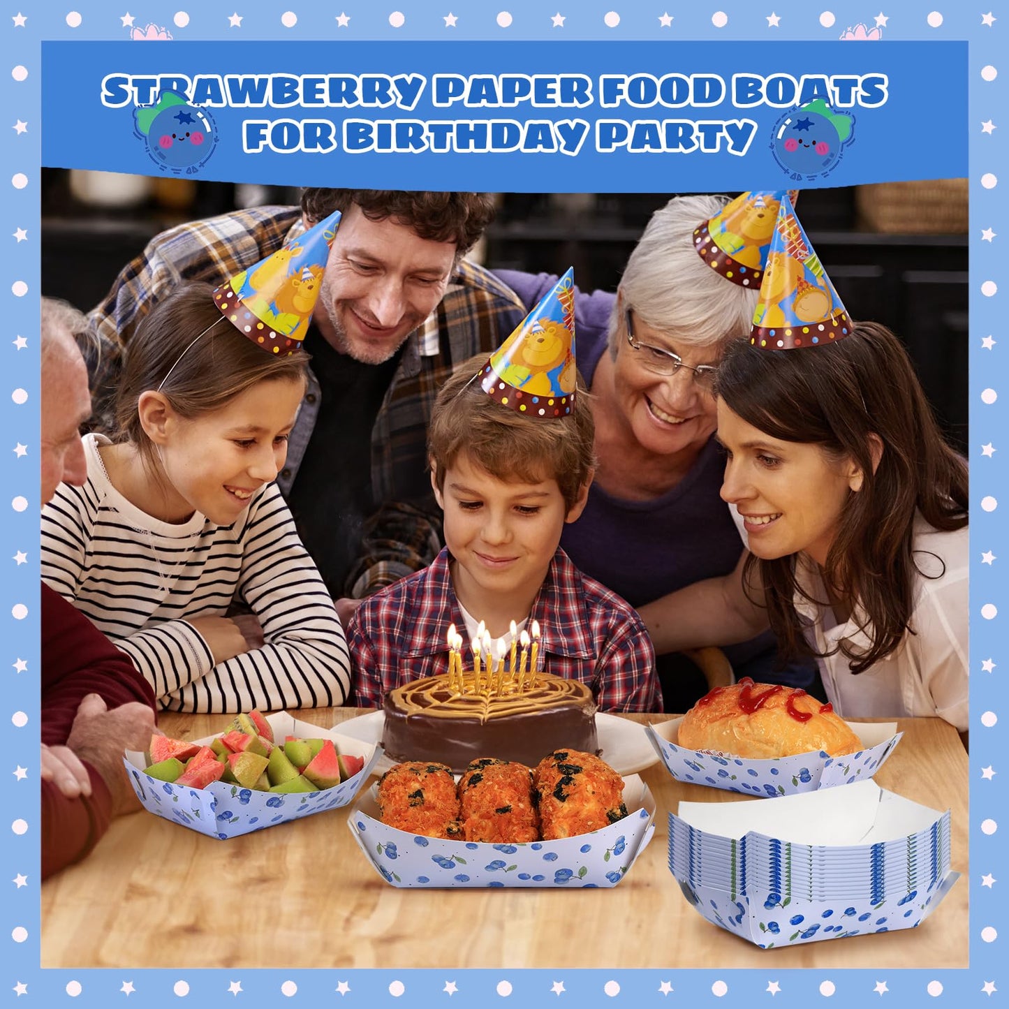 strawberry paper plates, disposable waterproof food trays, 1 lb., suitable for bulk strawberry-themed strawberry shortcake berry first birthday party supplies and gift decorations. (20, blueberry) BST220