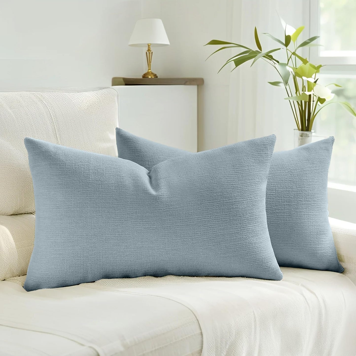 HAUSSY Pack of 2 Faux Linen Pillow Covers 26x26 Inch, Decorative Throw Pillows Soft Boho Neutral Cushion Covers Home Decor Modern Pillowcase for Couch Living Room Sofa Bed, Natural Linen (Covers Only) BST220