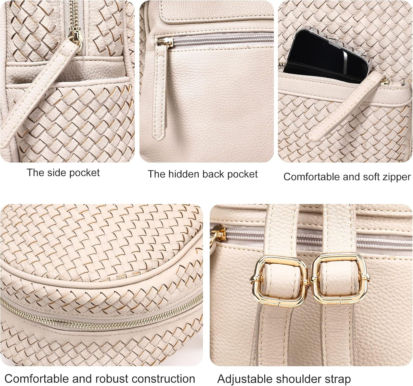 Mini Woven Backpack Purse for Women, Trendy Versatile Daypack, All-Match Fashion Bag,Spring Travel(Small Beige Woven) BST220