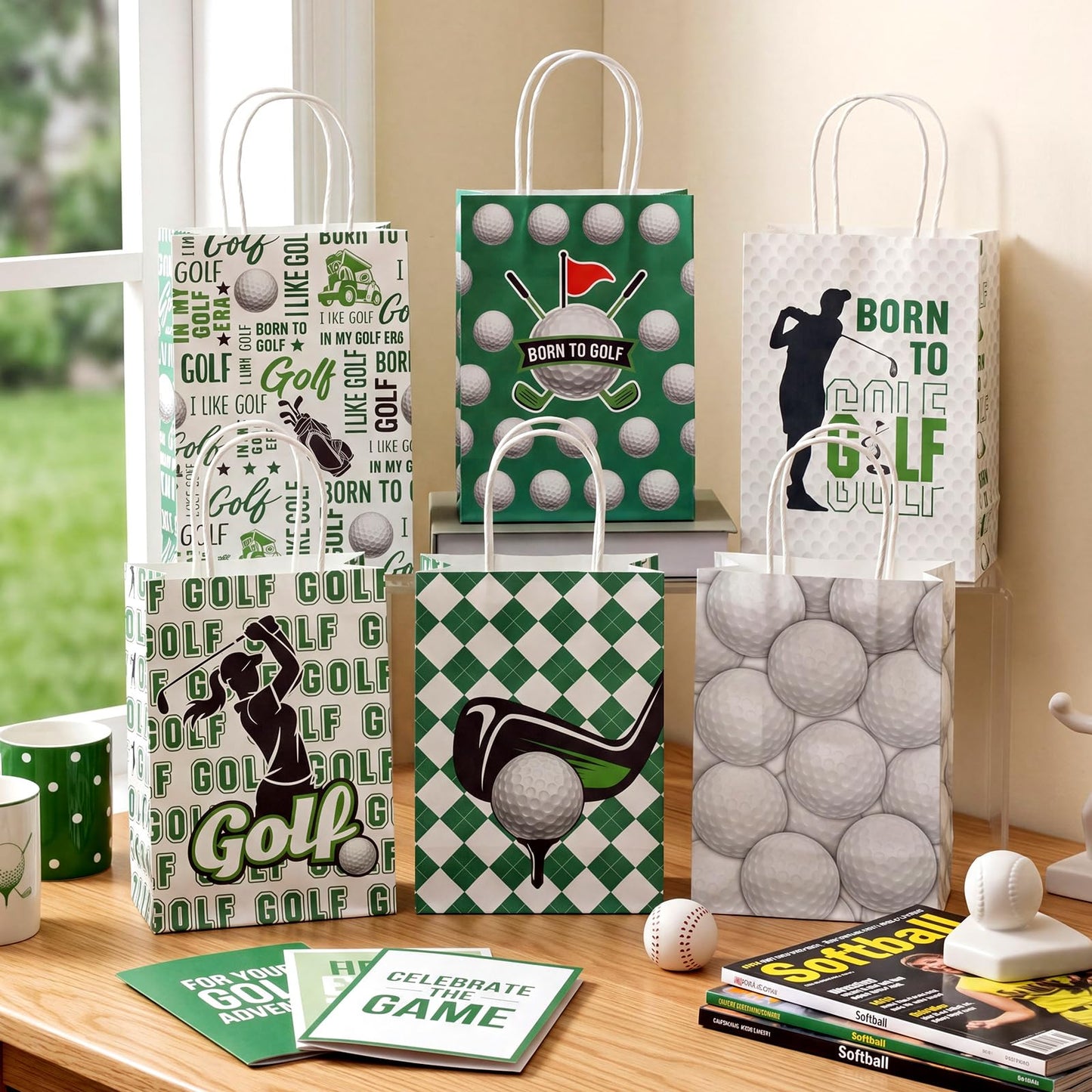 MotiMind 24 Pcs Softball Party Favor Bags Black Yellow Softball Themed Goodie Gift Wrapping Paper Bags with Handles Portable Sports Ball Candy Treat Pouch for Birthday Party Decorations Supplies BST326H