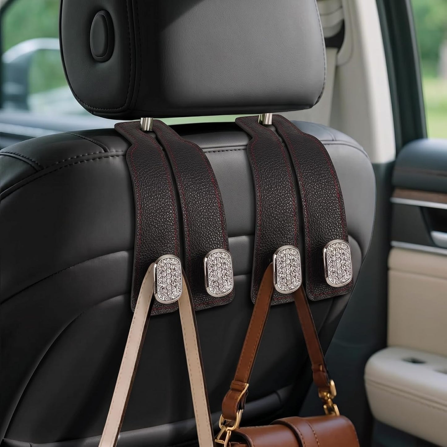 2Pcs Headrest Hooks for Car Seat Back Storage Black Car Hooks | Double Metal Hooks, Universal Purse Hook, Hidden Car Seat Hooks, No Tool Installation, for Purses, Handbags, Bags BST202