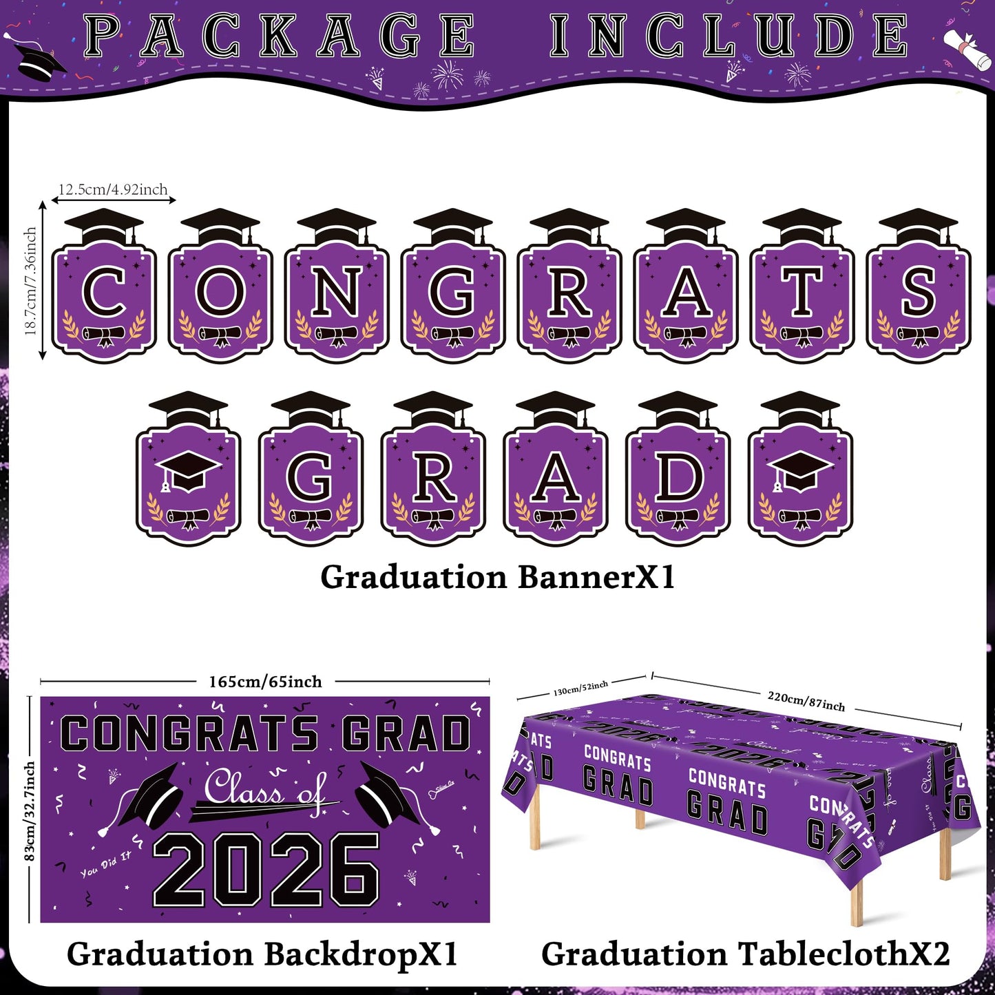 Graduation Decorations 2026 2027 - Red Congrats Grad Banner Backdrop Tablecloth Set - Graduation Decorations Class of 2026 | Graduation Party Favors Supplies WN420
