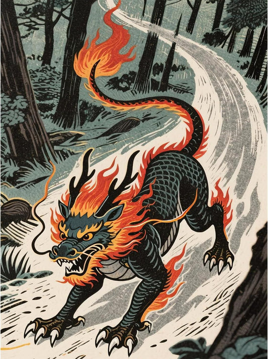 Fire Dragon 5D Diamond Painting Kit for Adults，The Flaming Dragon in the Forest Full Drill DIY Round Gem Art Diamond Art Kits Painting Crafts Ideal for Beginners and Home Wall Decor 12X16inch BST220