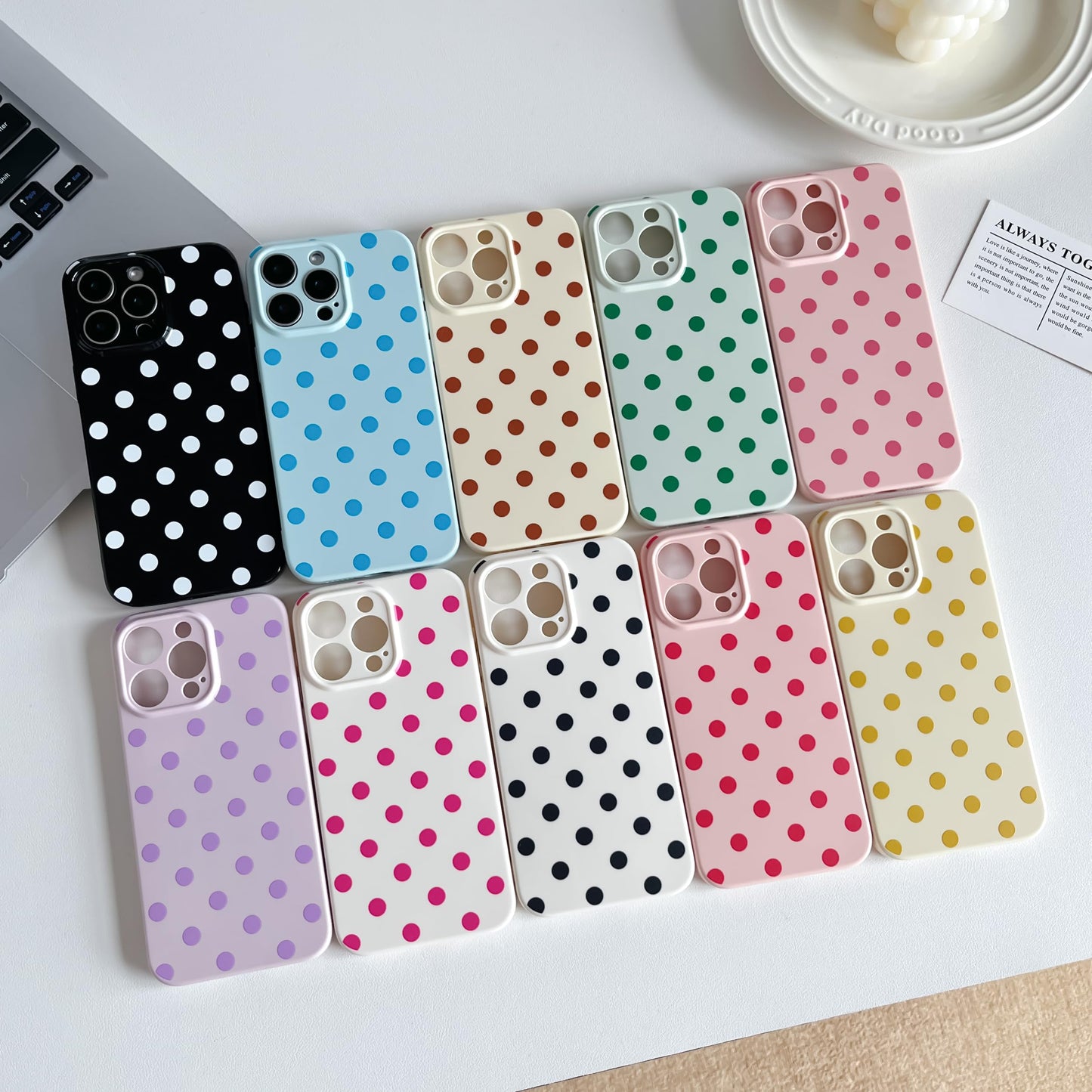 Skyseaco Compatible with iPhone 15 Case Cute Polka Dot Phone Case Soft Slim TPU Shockproof Phone Cover Full Camera Protection for Women Girls - Black WN420