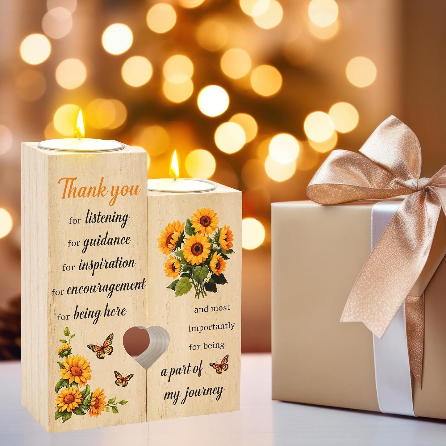 Thank You Gifts for Women Appreciation Gifts for Teacher Friends Coworker Sunflower Wooden Candle Holder Candlestick End of Year Teachers Week for Teachers Nurse Instructor BST220