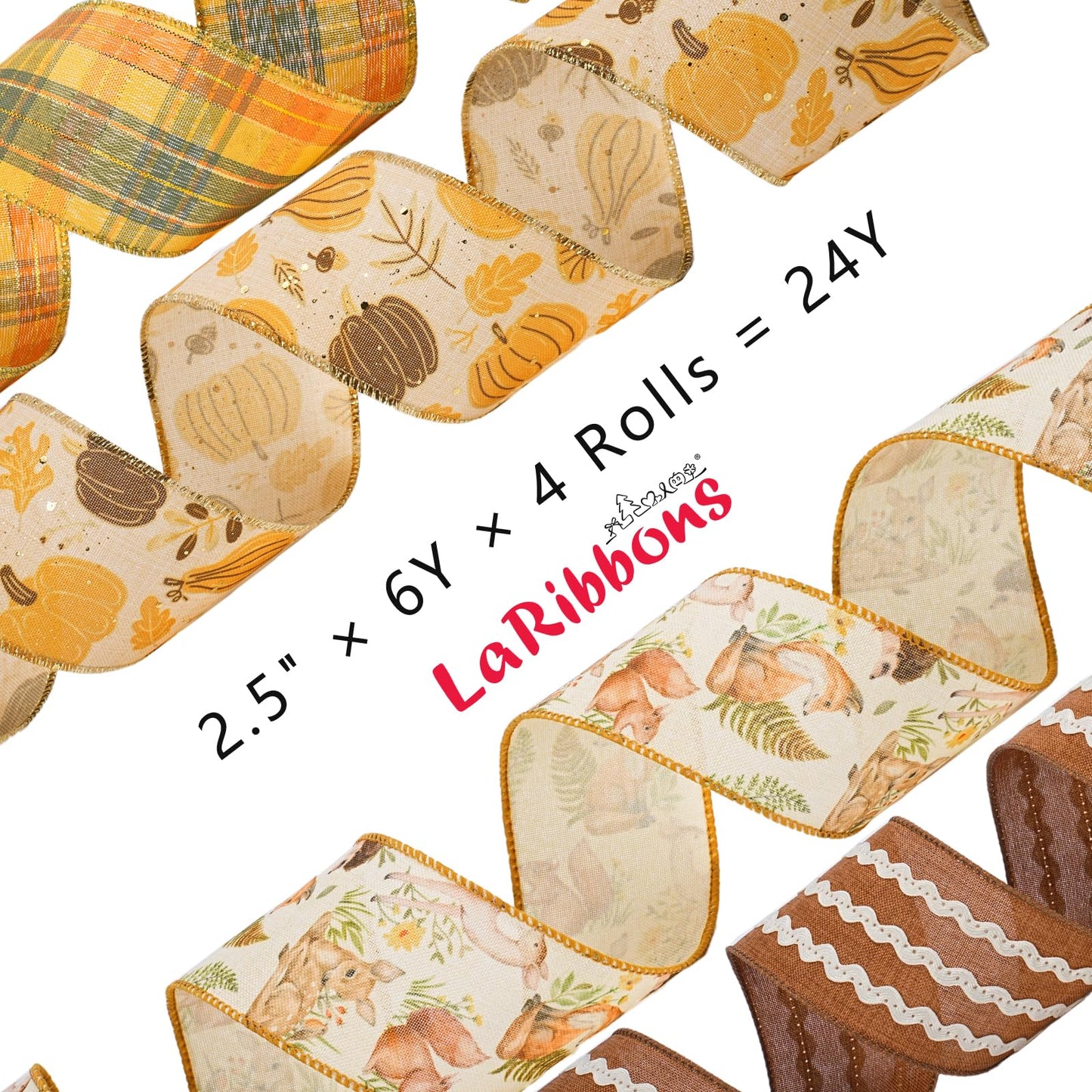LaRibbons Easter Ribbon Wired 4 Rolls 2.5 Inch x 24 Yards TTL, Orange Carrot Bunny Ribbons for Baskets, Striped Wide Easter Ribbon for Crafts Spring Wreath Gift Wrapping Bow Decoration BST326H
