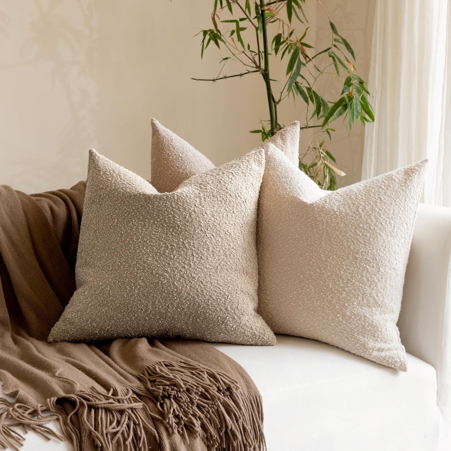 18x18 Boucle Throw Pillow Covers, Set of 2, Camel BST202