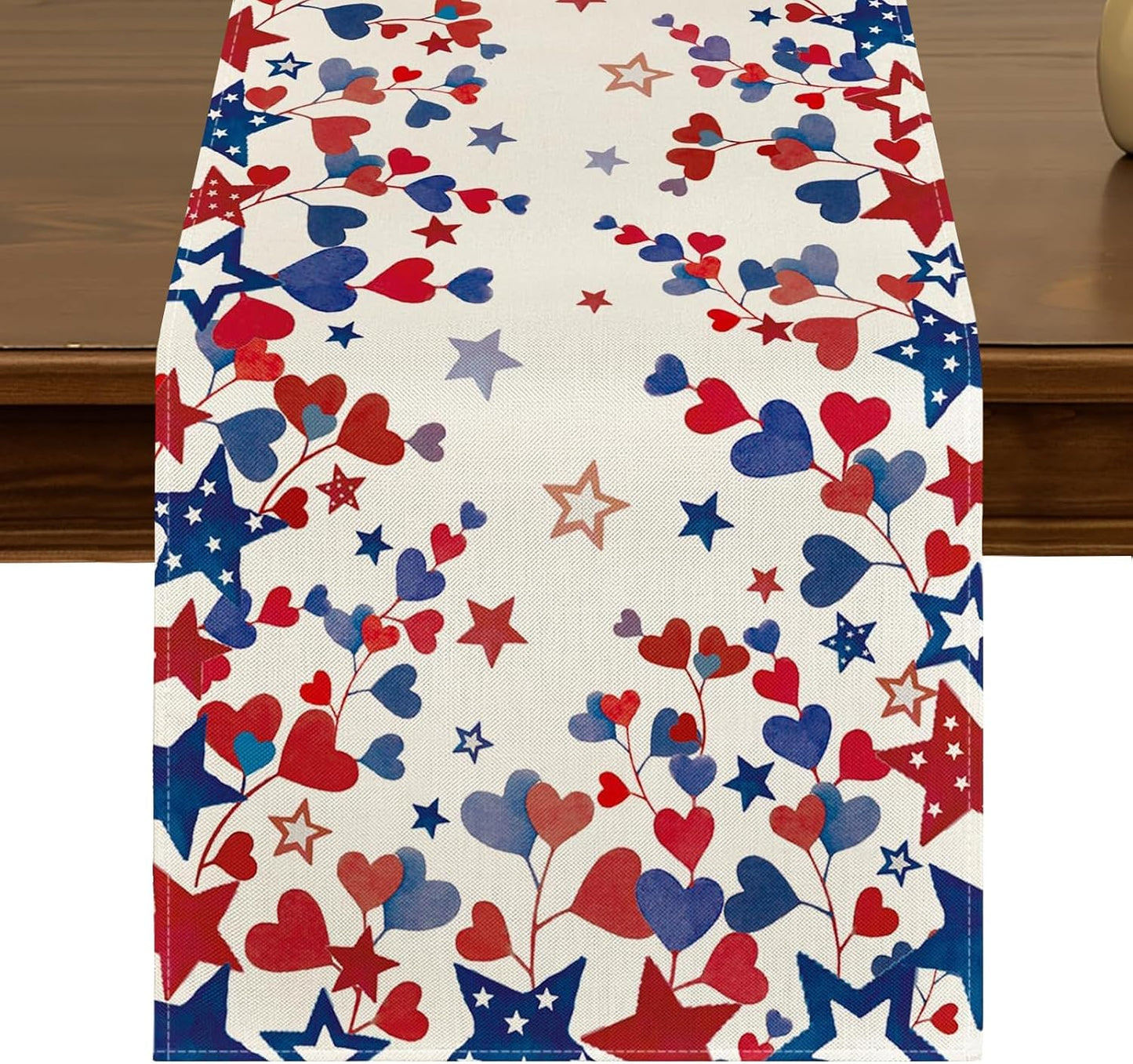 Patriotic Blue Red Stars 4th of July Table Runner 13x72 Inch Seasonal Kitchen Dining Table Decor for Indoor Outdoor Farmhouse Home Party Decoration ZQ119 BST326H