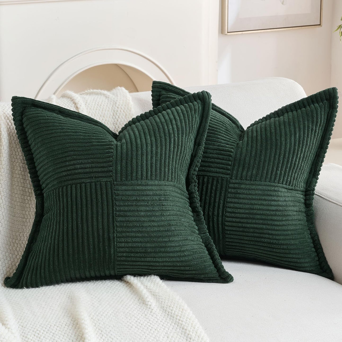 HAUSSY Pack of 2 Corduroy Throw Pillow Covers26x26 Inch, Rust | Decorative Striped Soft Boho Farmhouse Pillowcases, Machine Washable, Couch Bed Sofa Living Room Home Decor, No Insert BST202