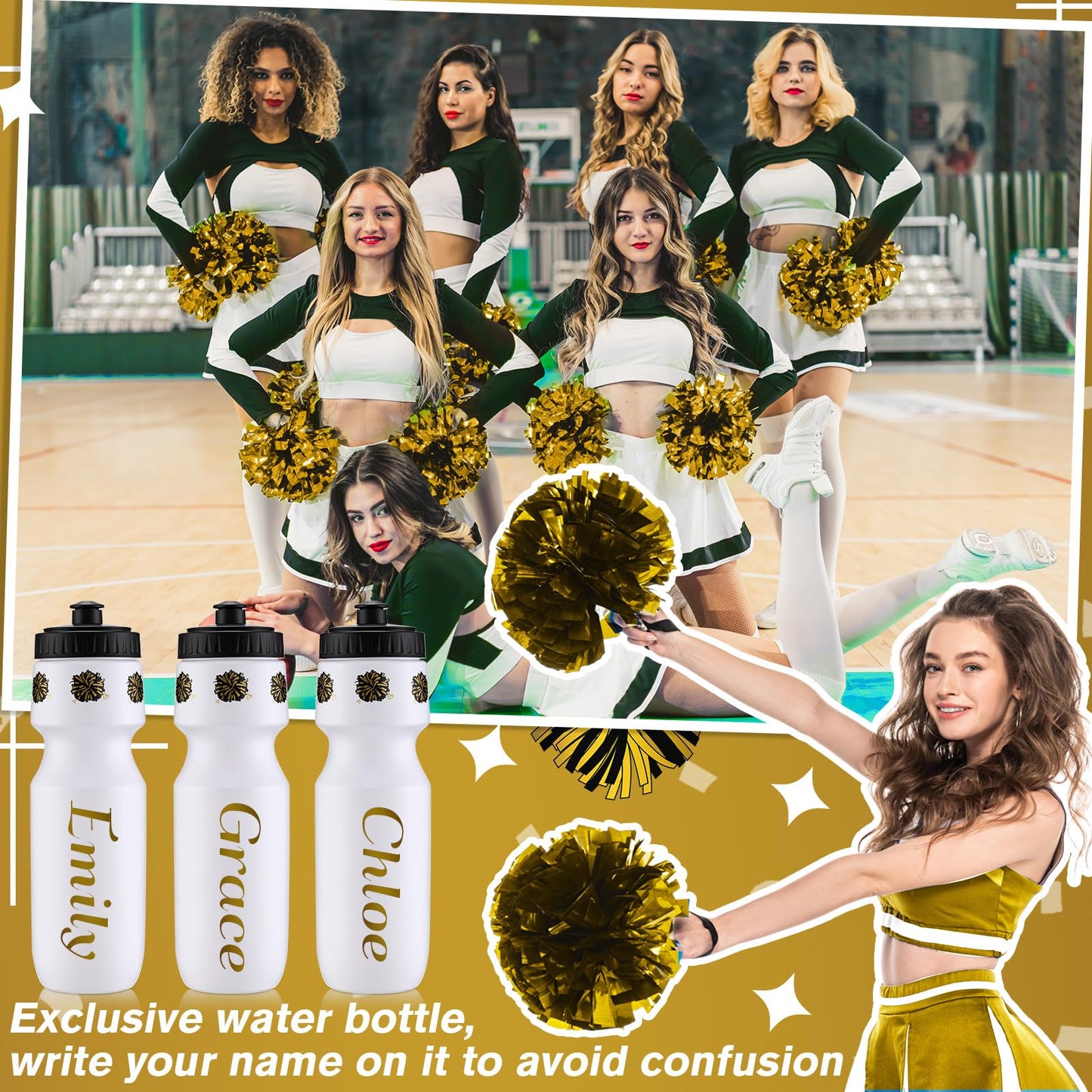 Talltalk 12 Pack Cheerleading Water Bottles Bulk 24 oz Reusable Plastic Cheer Water Bottles with Pull Top Cap Dishwasher Safe Cheerleader Drinking Bottle for Game Sports Dance Party (Rose Red) BST220
