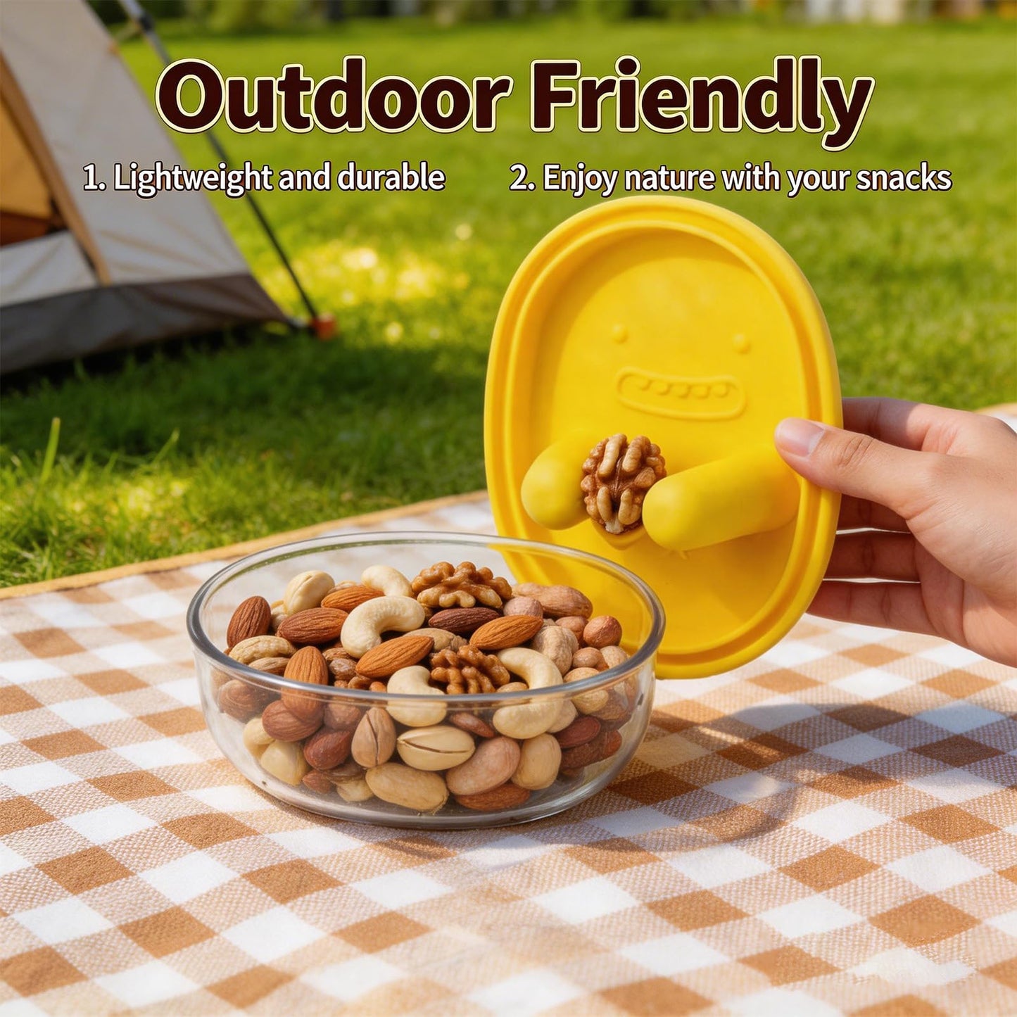 2-In-1 No-Mess Snack Container With Fingertip Cover, Reusable No-Mess Snack Box, Leak-Proof Silicone Lid, Portable Dust-Proof Container for Travel, Camping (Blue) BST326L