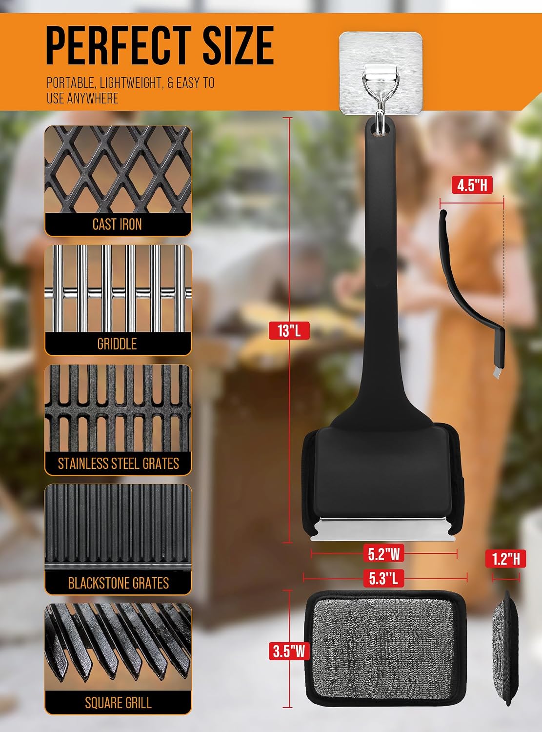 Grill Brush Bristle Free, Grill Cleaner Brush with 5 Replacement Heads, Ultra Safe Grill Brush for Outdoor Grill, Cast Iron, Stainless Steel Grates, Grill Scraper Outdoor BBQ Grill, Black WN420