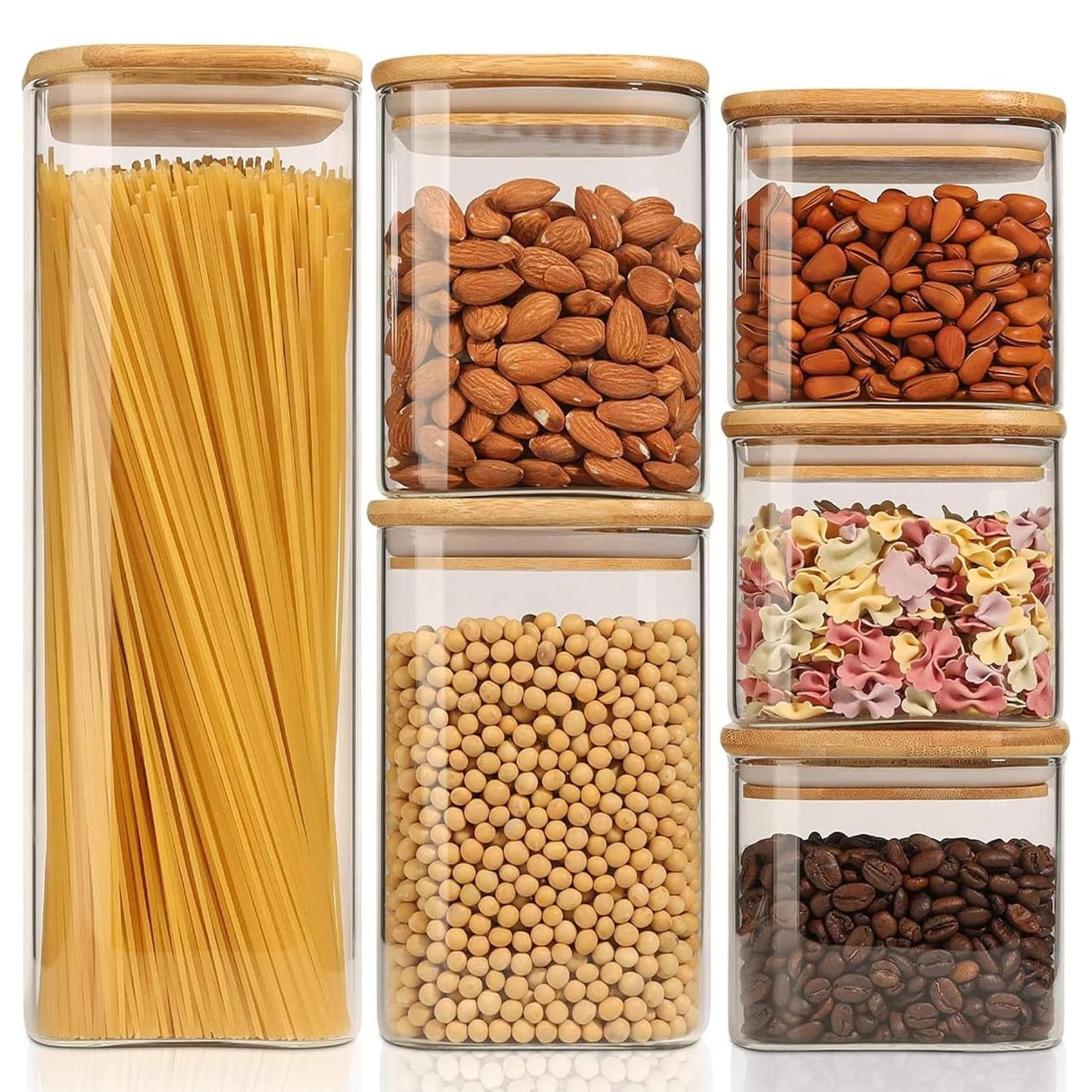 ComSaf 0.6 Qt Glass Food Storage Jars Set of 6, Clear Storage Containers with Airtight Lids, Pantry Organization Jar, Spice Jar, Blooming Tea, Coffee and Sugar Container, Canister Set for Kitchen BST220