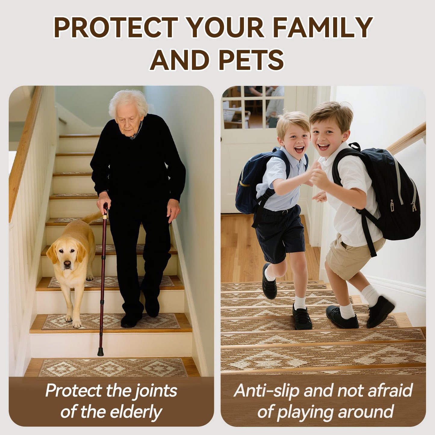 YDKGL Stair Treads Non Slip Indoor 4PCS, Rubber Backing Stair Runner Rugs for Wooden Steps, Residue Free Stair Carpet Treads for Kids Elders and Pets, Machine Washable Stair Mats, Gray, 8" x 30" WN420