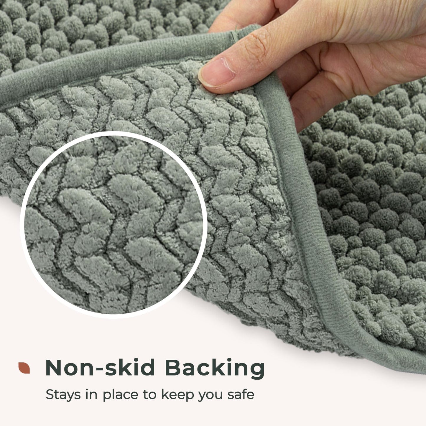 FRESHMINT Chenille Bathroom Rugs Sets 2 Piece 17"x24"+20"x32", Non-Slip Bath Mats, Absorbent Bath Rug, Washable Set of 2 Shower Floor Mat, Gray BST220