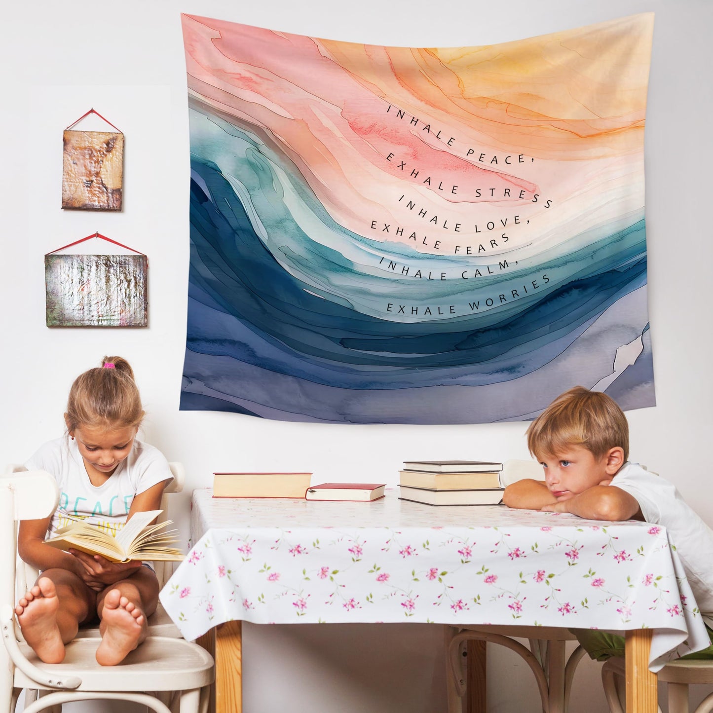 WARDOS Boho Rainbow Classroom Tapestry, Be Kind Motivational Tapestry Wall Hanging, Boho Pastel Rainbow Wall Blanket Decor for Classroom Kids Room Nursery Playroom, 50x60 Inch WN420