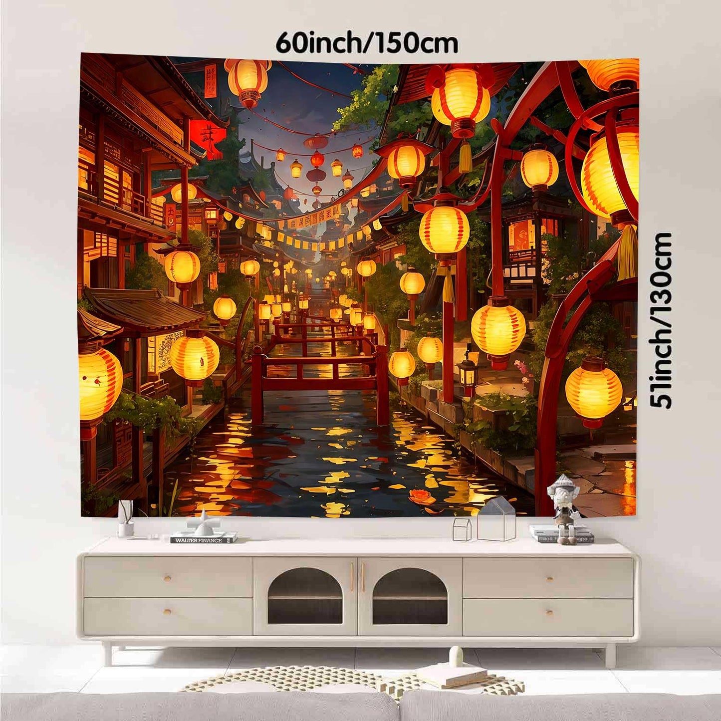 Ine Ive Japanese Tapestry Wall Hanging Large Size 93x71 Inch | Traditional Japan Streets filled with lanterns tapestry for Bedroom Living Room Dorm Office Restaurant Wall Decor BST202