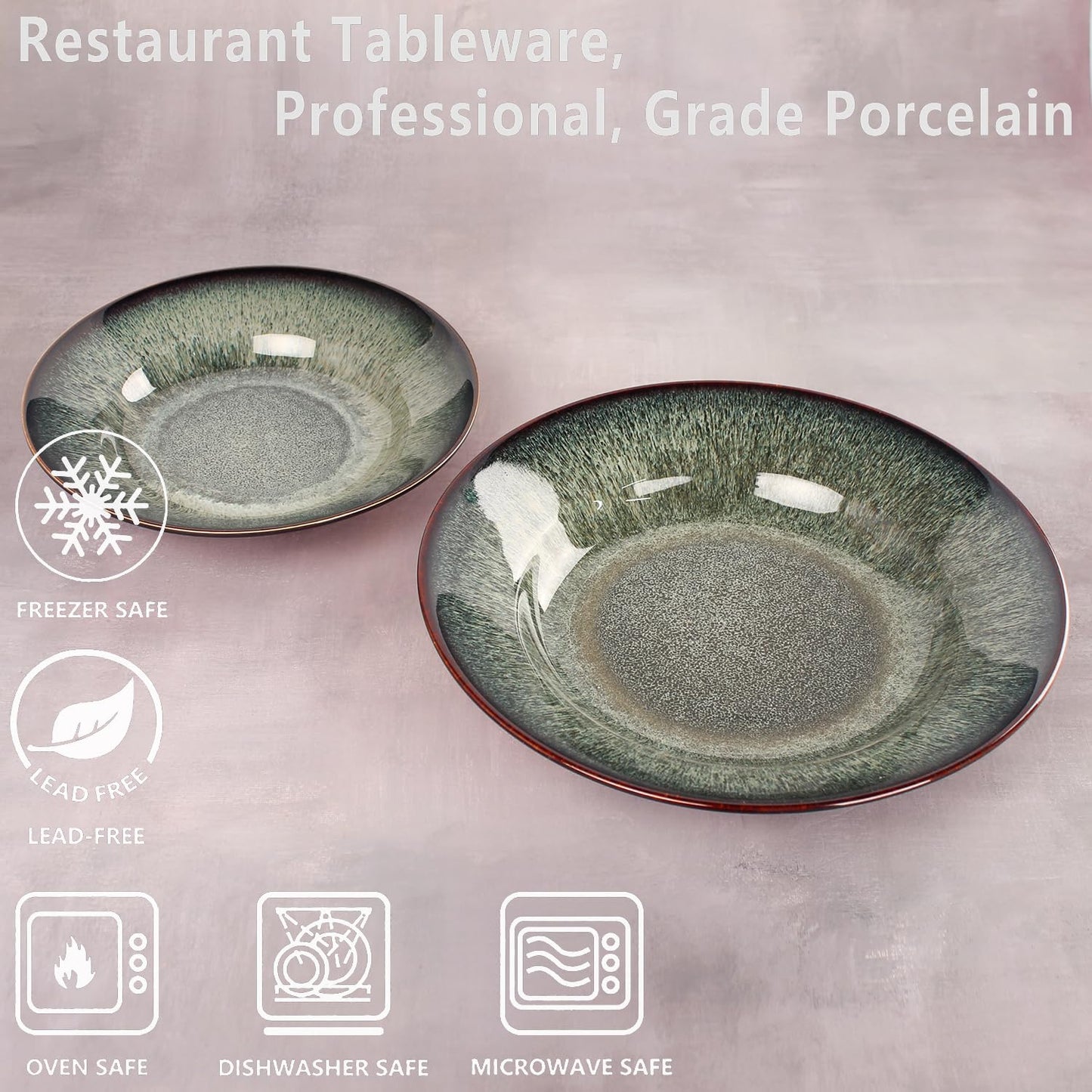 Ceramic Rimmed Soup Plate, Soup Bowl 6.4 oz, Pasta Bowl Set of 4, Shallow Bowl Plate with Rim, Best choice for high-end restaurants, hotels, and foodies, Teal reactive glaze, 9.3 Inch BST202