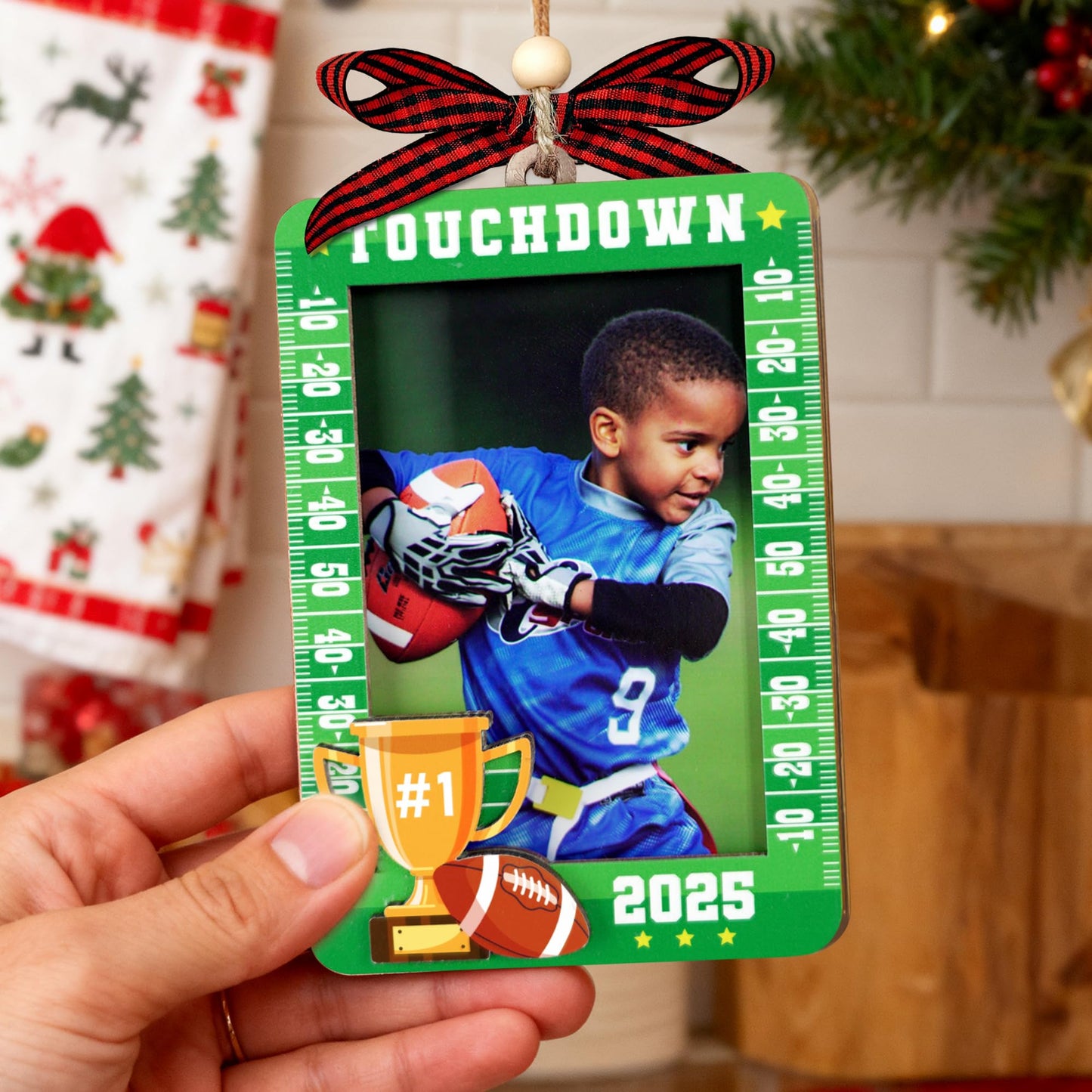 Hangwoous Baby's First Christmas Photo Frame Ornament 2025 | Wooden portrait frame keepsake, first Christmas photo gift for baby BST202