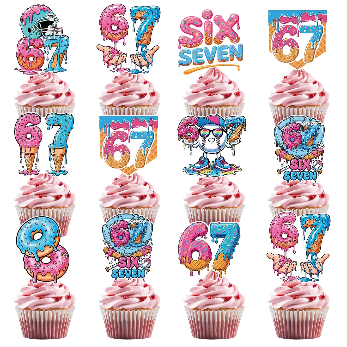 Baseball Birthday Party Decorotions - 24 PCS Ice Cream Drip Baseball Theme Cupcake Toppers, Boys Girls Sports Birthday Party Decorotions Supplies BST326L