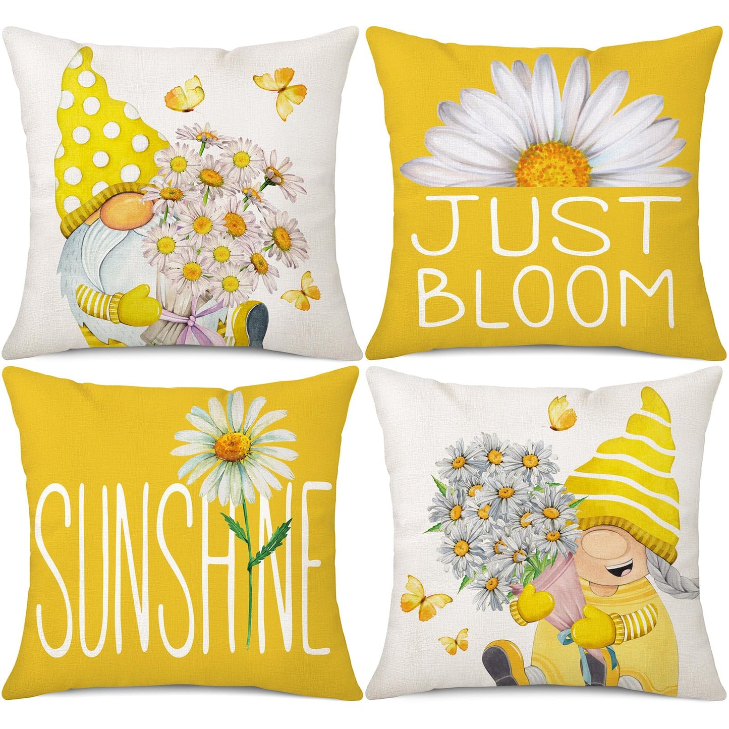 Spring Easter Pillow Covers 18x18 Set of 2 Rabbit Bunny Carrot Truck Spring Flowers Decorative Throw Pillow Covers for Home Office Sofa Bed Couch BST326L
