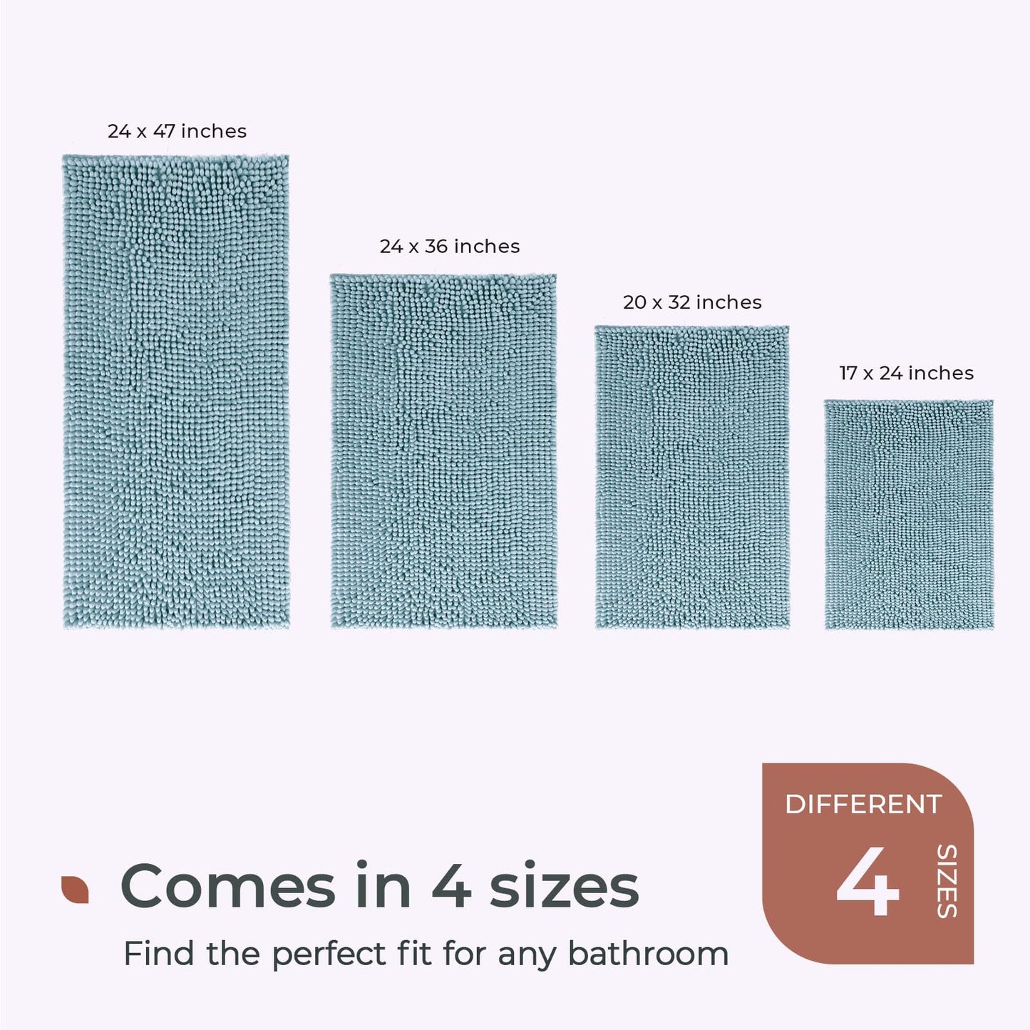 FRESHMINT Chenille Bathroom Rugs Mat 24"x17", Non-Slip Bath Mat for Bathroom Floor & Bathtub, Washable Soft Shower Shag Bath Rugs, Fluffy Thick Water Absorbent Microfiber Shower Mat, Sage Green BST220