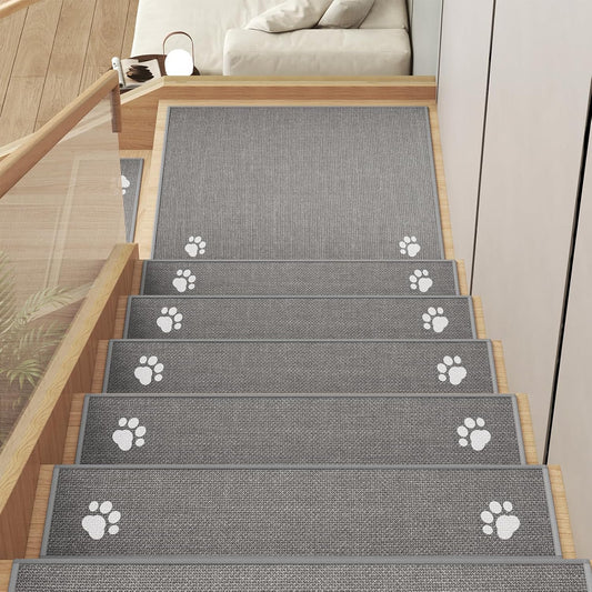 YDKGL Stair Treads Non Slip Indoor 4PCS, Rubber Backing Stair Runner Rugs for Wooden Steps, Residue Free Stair Carpet Treads for Kids Elders and Pets, Machine Washable Stair Mats, Gray, 8" x 30" WN420